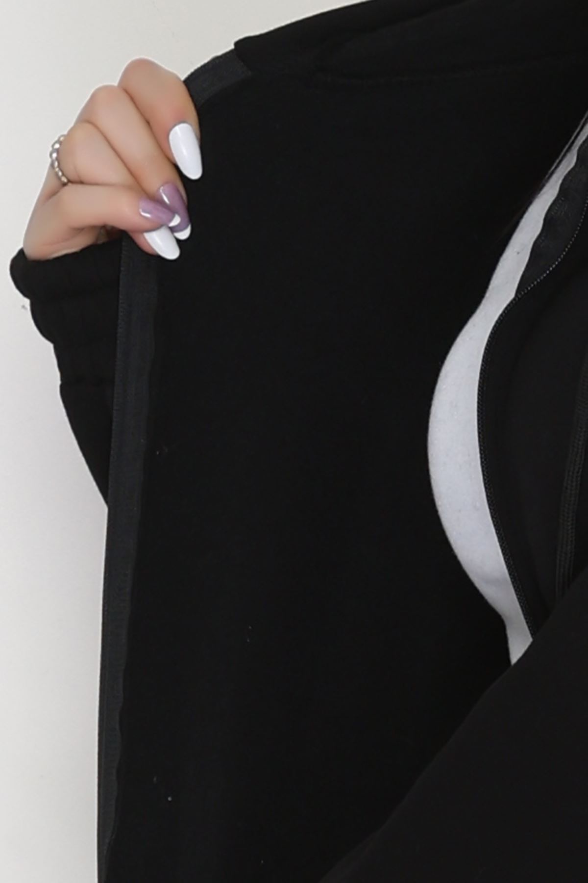 3 İplik Crop Palazzo Eşofman Takımı Siyah - 50914.1878.