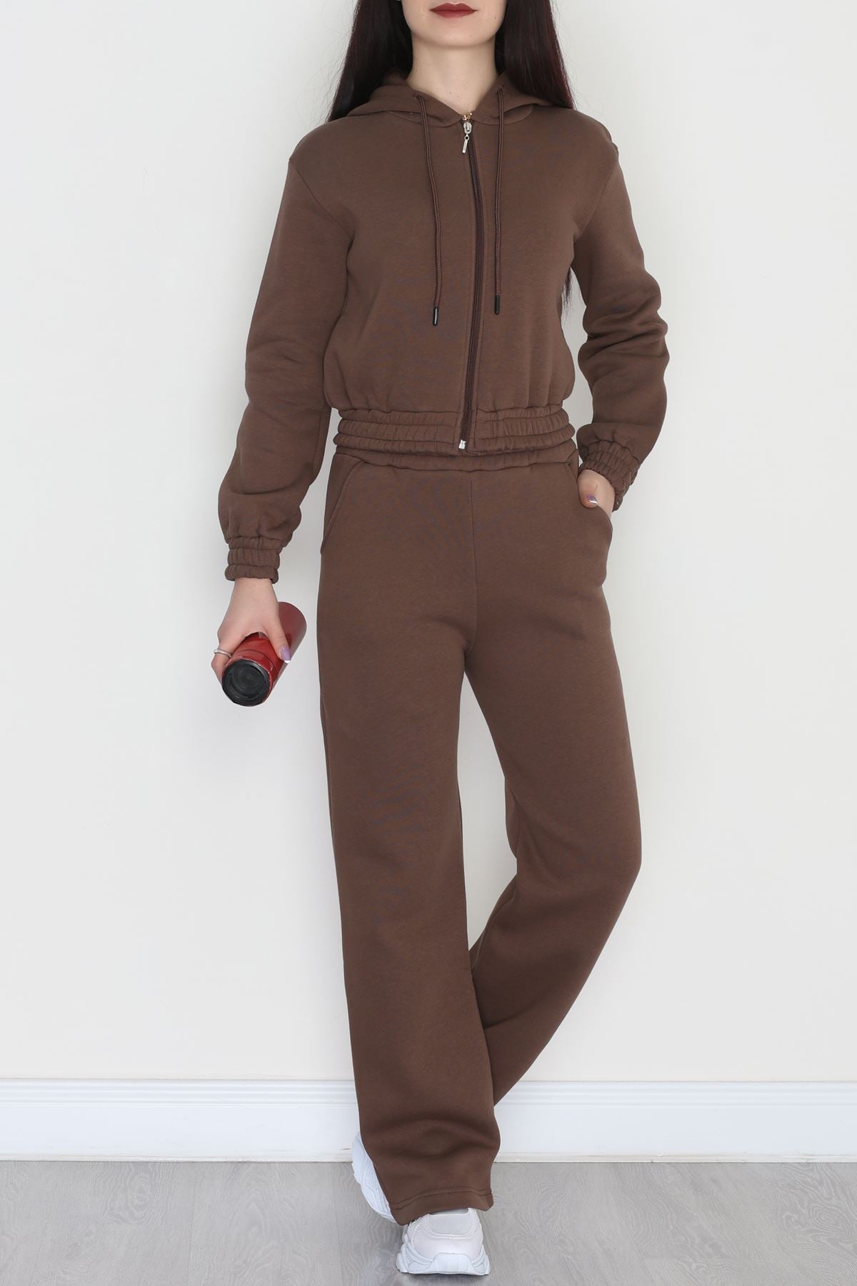 3 İplik Crop Palazzo Eşofman Takımı Kahve - 50914.1878.