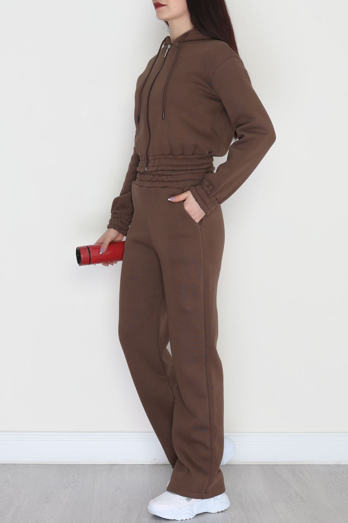 3 İplik Crop Palazzo Eşofman Takımı Kahve - 50914.1878.