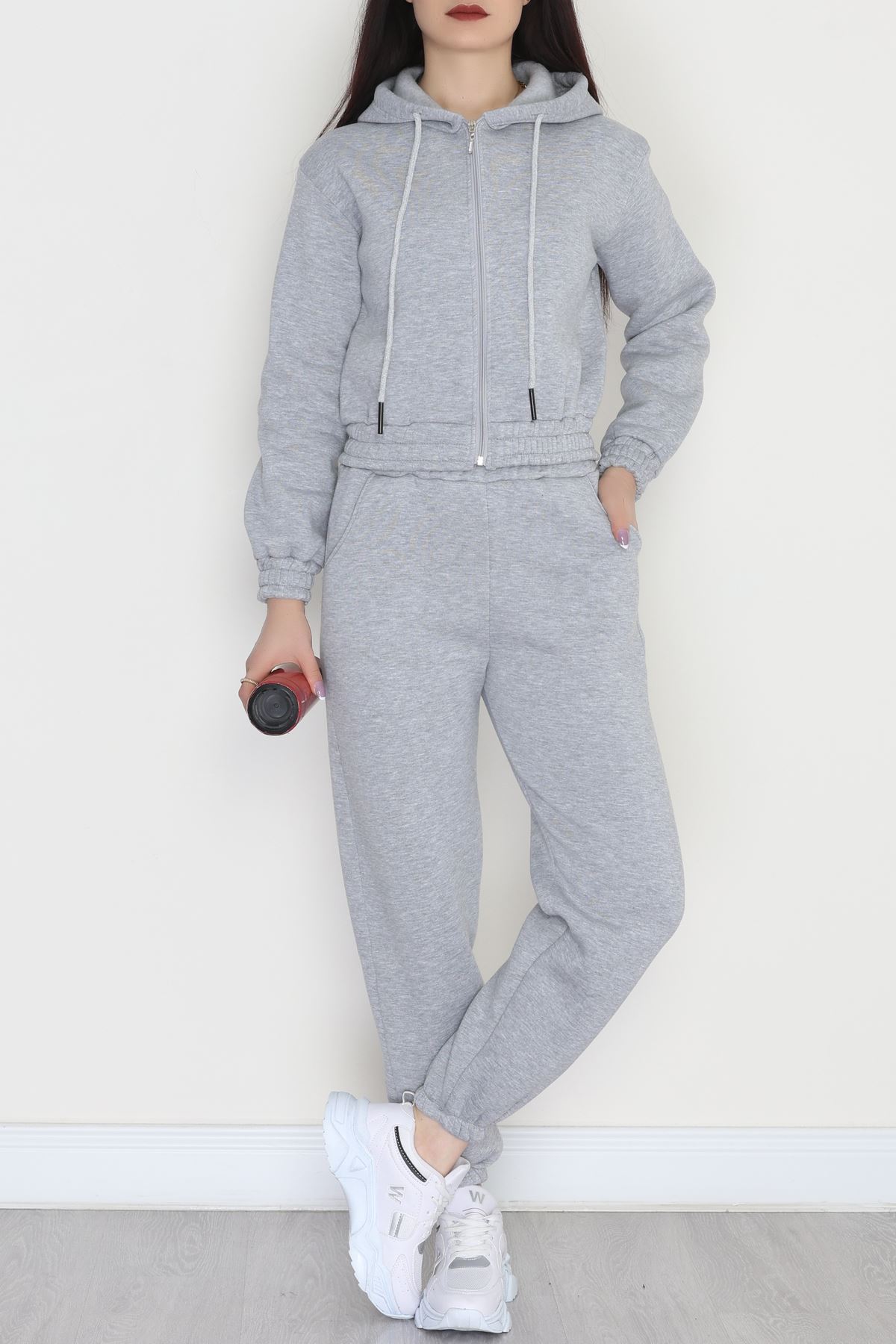 3 İplik Crop Eşofman Takımı Gri - 50913.1878.