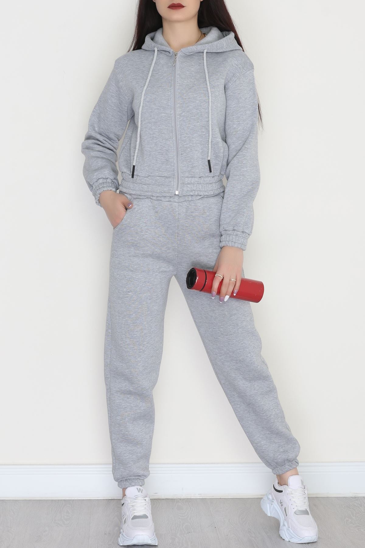 3 İplik Crop Eşofman Takımı Gri - 50913.1878.