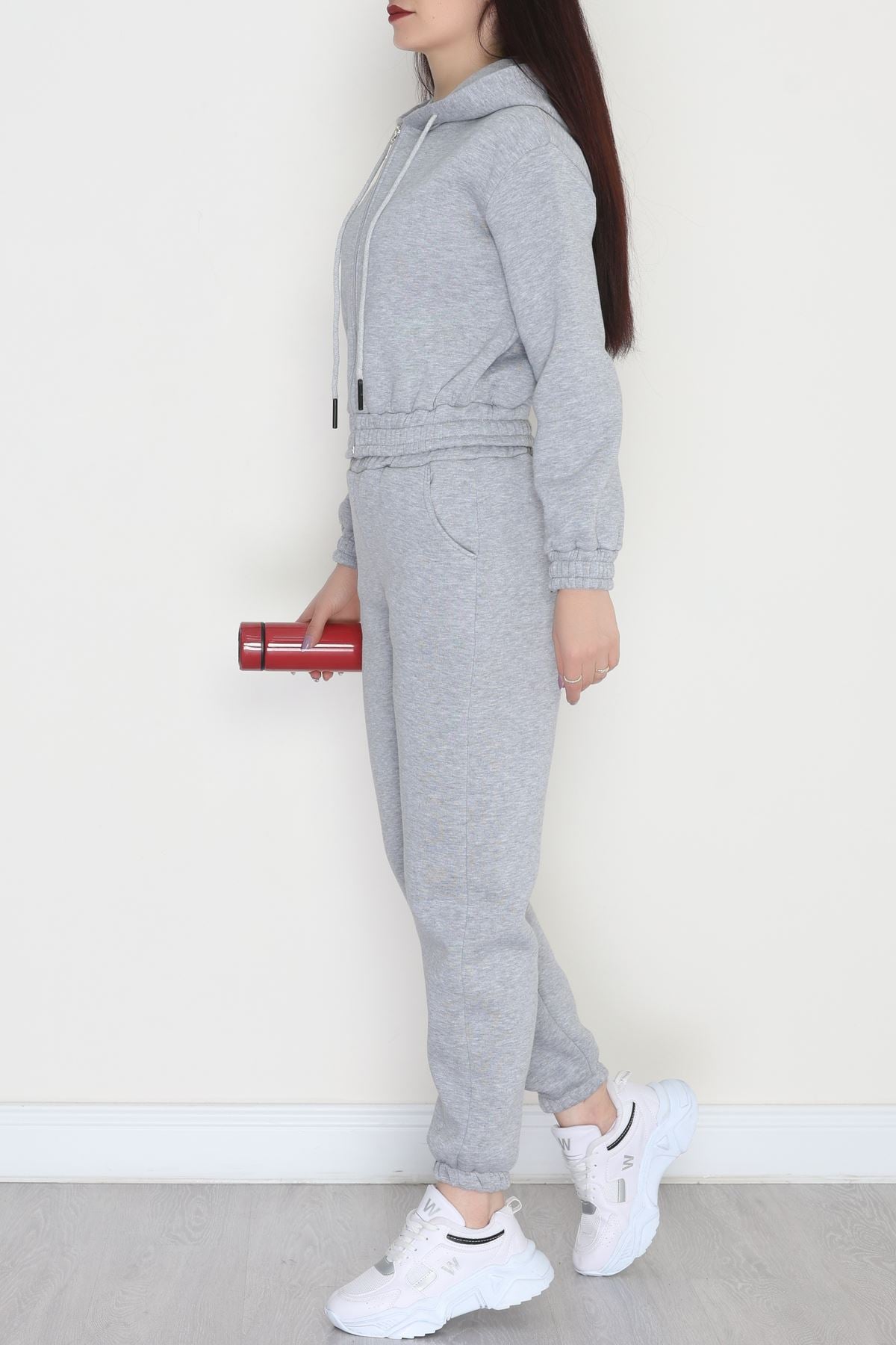 3 İplik Crop Eşofman Takımı Gri - 50913.1878.