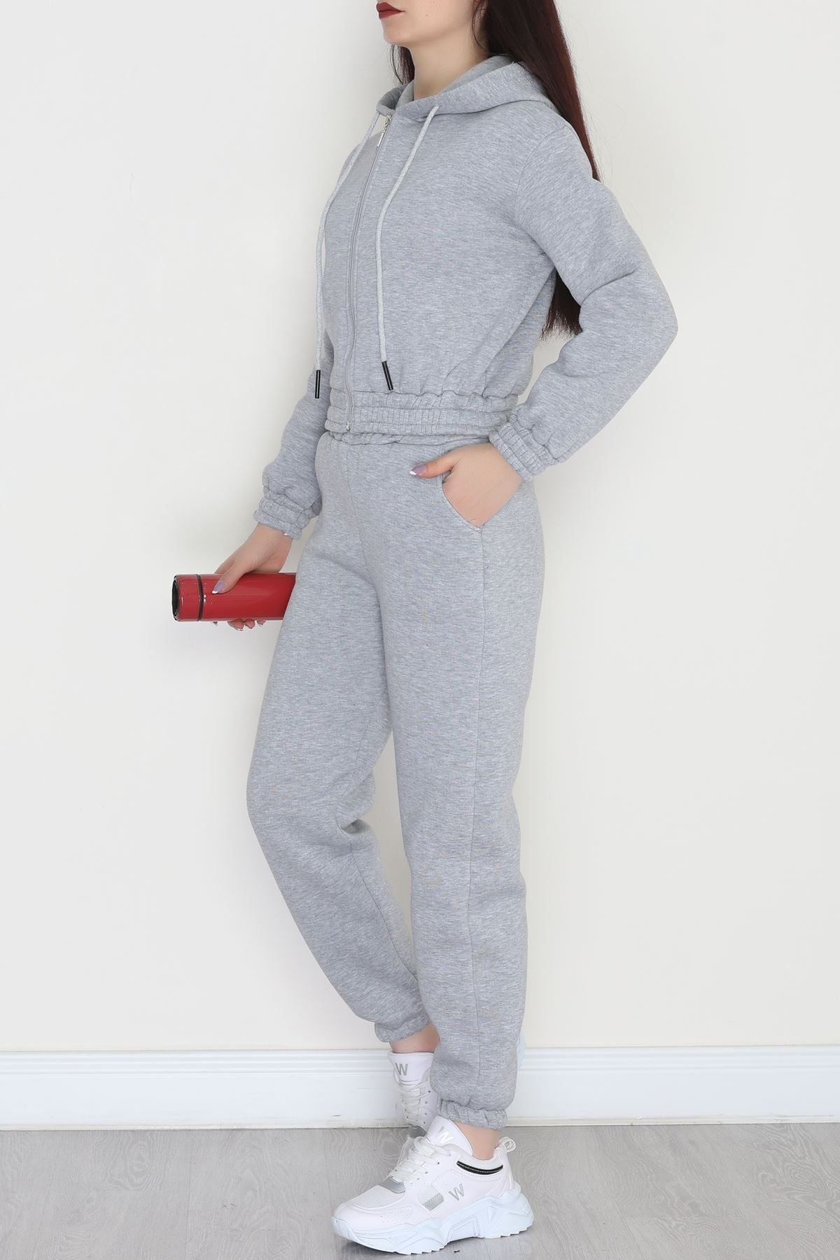 3 İplik Crop Eşofman Takımı Gri - 50913.1878.