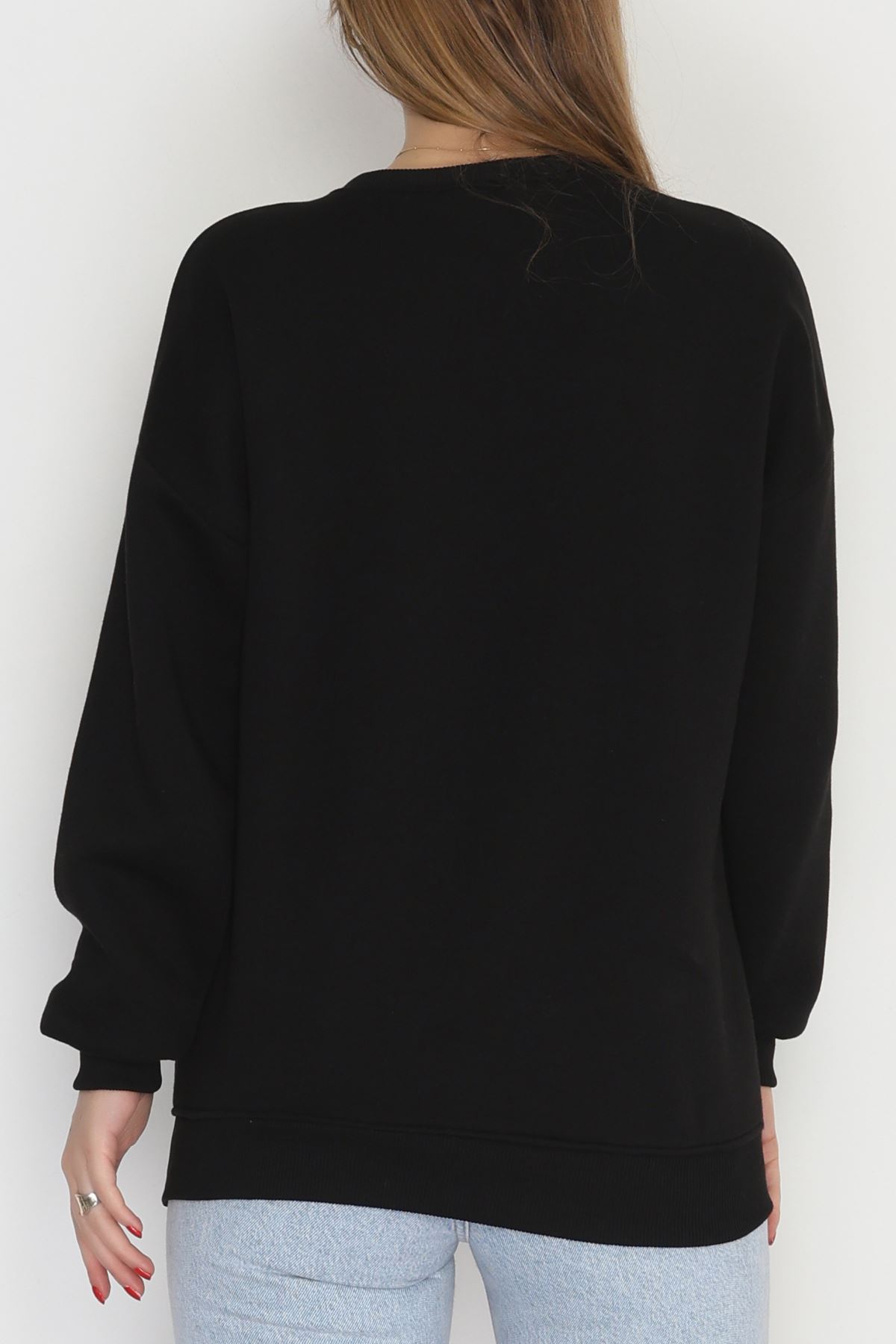 3 İplik Şardonlu Baskılı Sweat Siyahekru - 42611.1878.