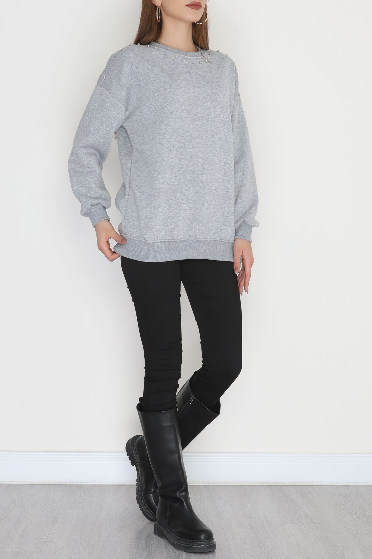 3 İplik Şardonlu Taşı Sweat Gri - 42609.1878.