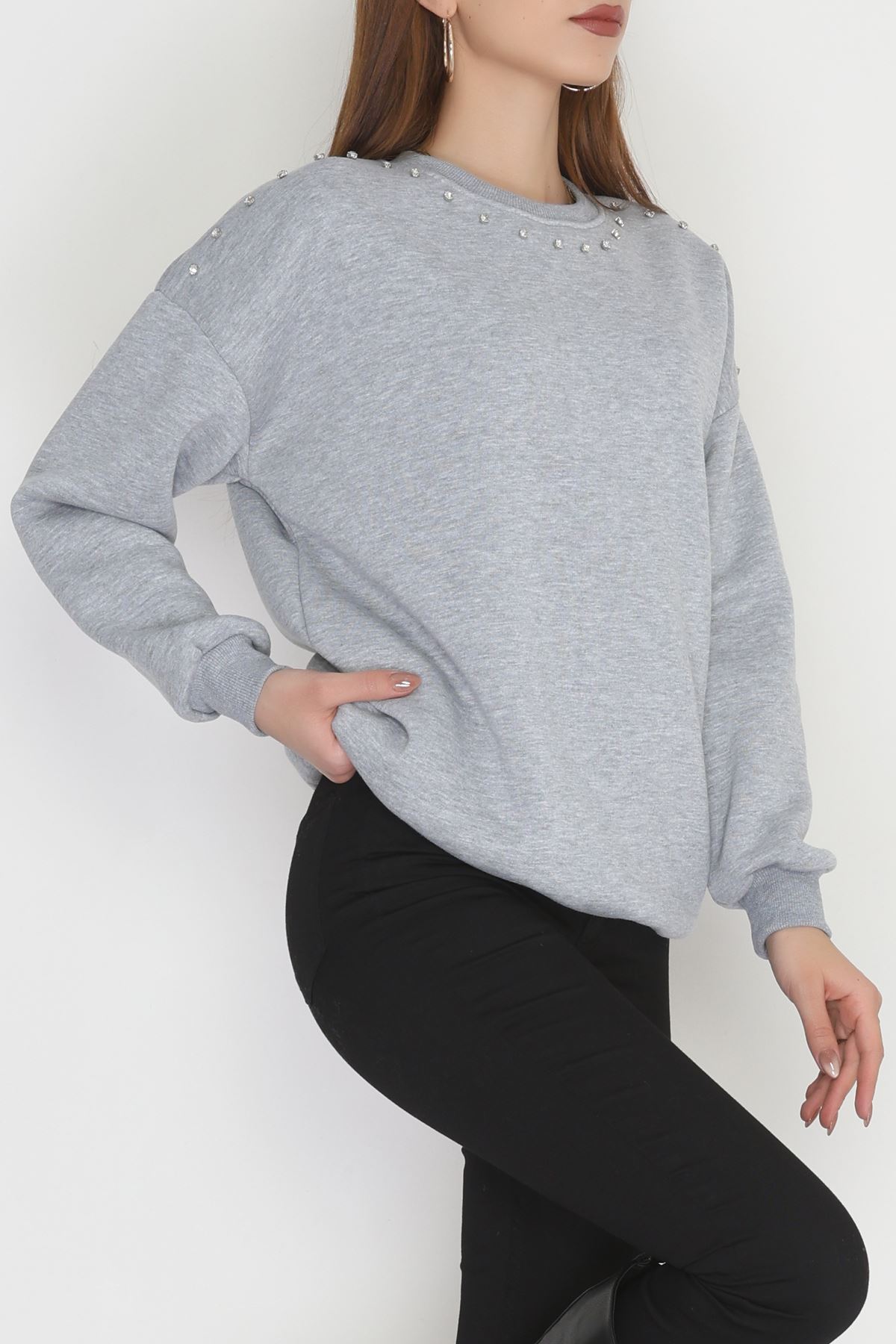 3 İplik Şardonlu Taşı Sweat Gri - 42609.1878.