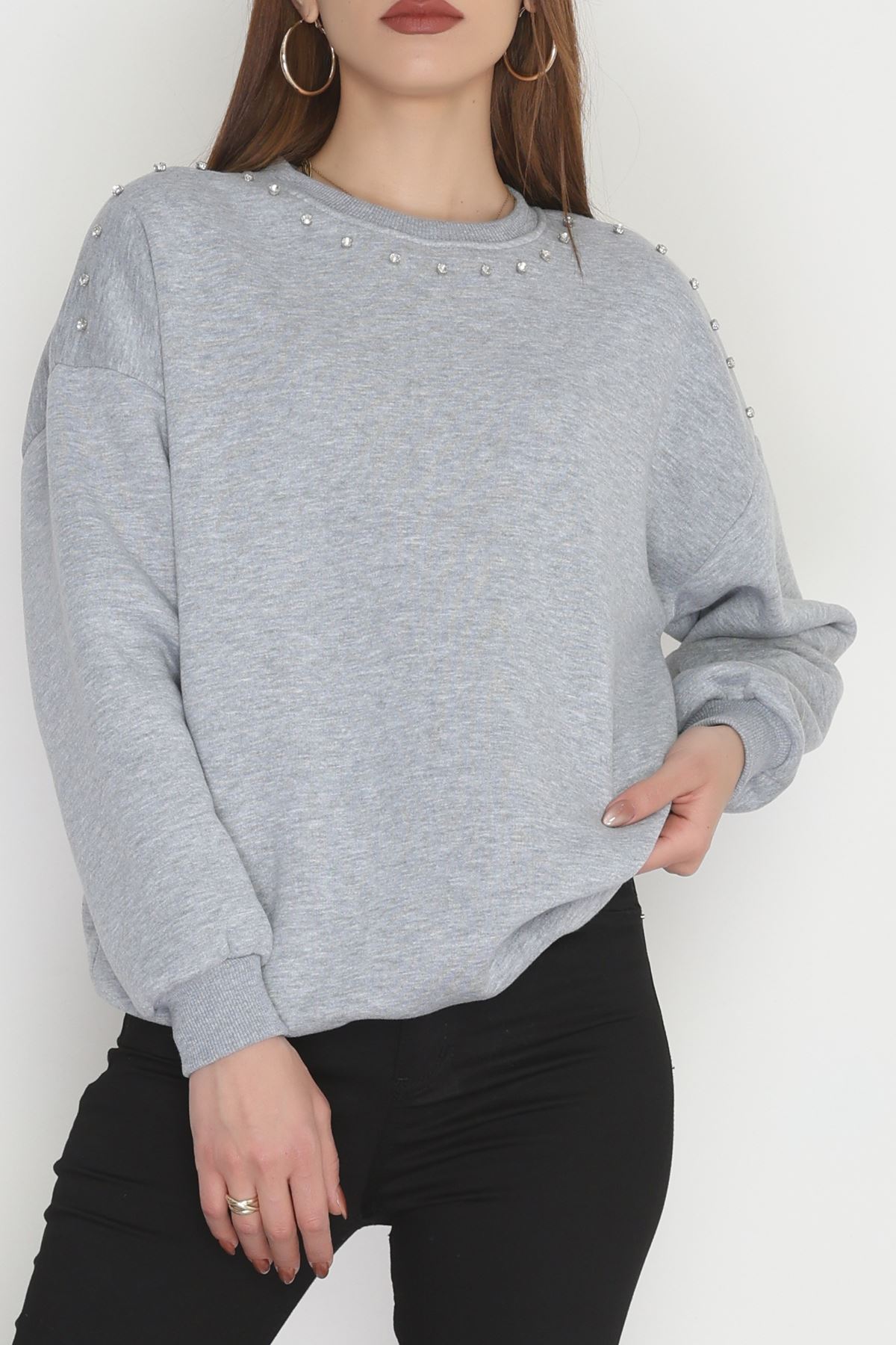 3 İplik Şardonlu Taşı Sweat Gri - 42609.1878.