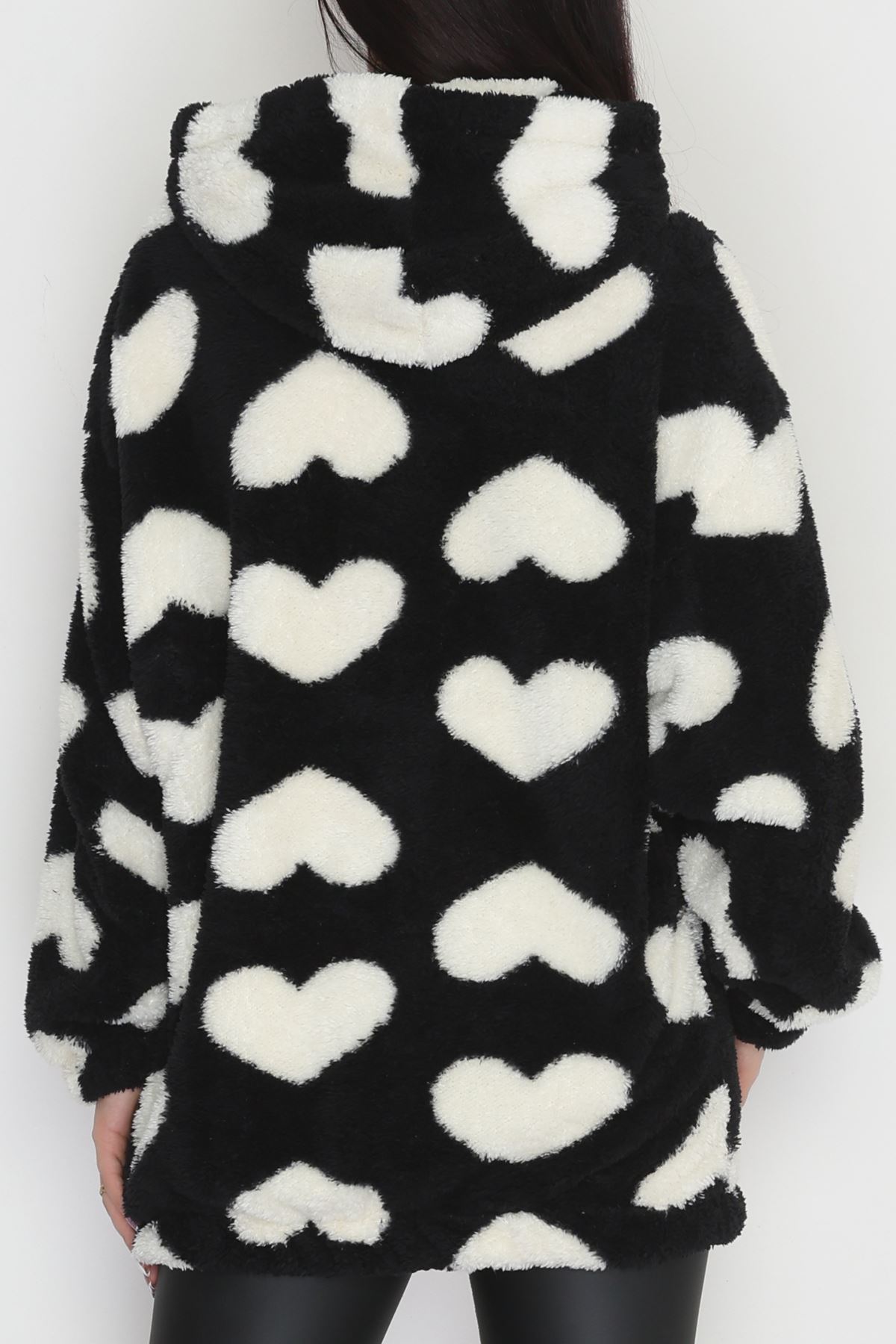 Welsoft Kumaş Kalpli Kapşonlu Sweat Siyahbeyaz - 31606.308.