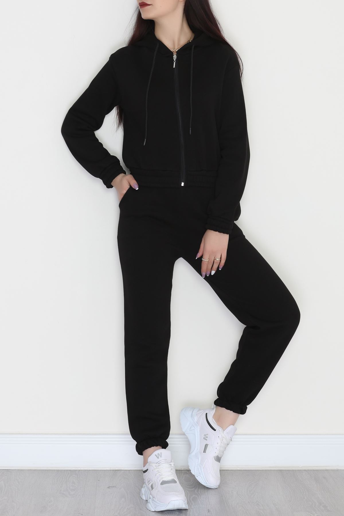 3 İplik Crop Eşofman Takımı Siyah - 50913.1878.