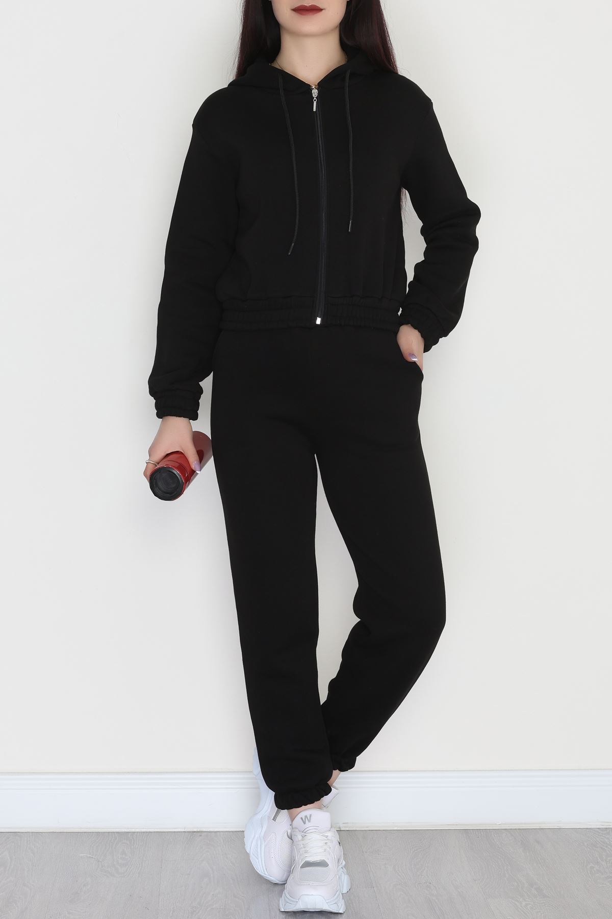 3 İplik Crop Eşofman Takımı Siyah - 50913.1878.