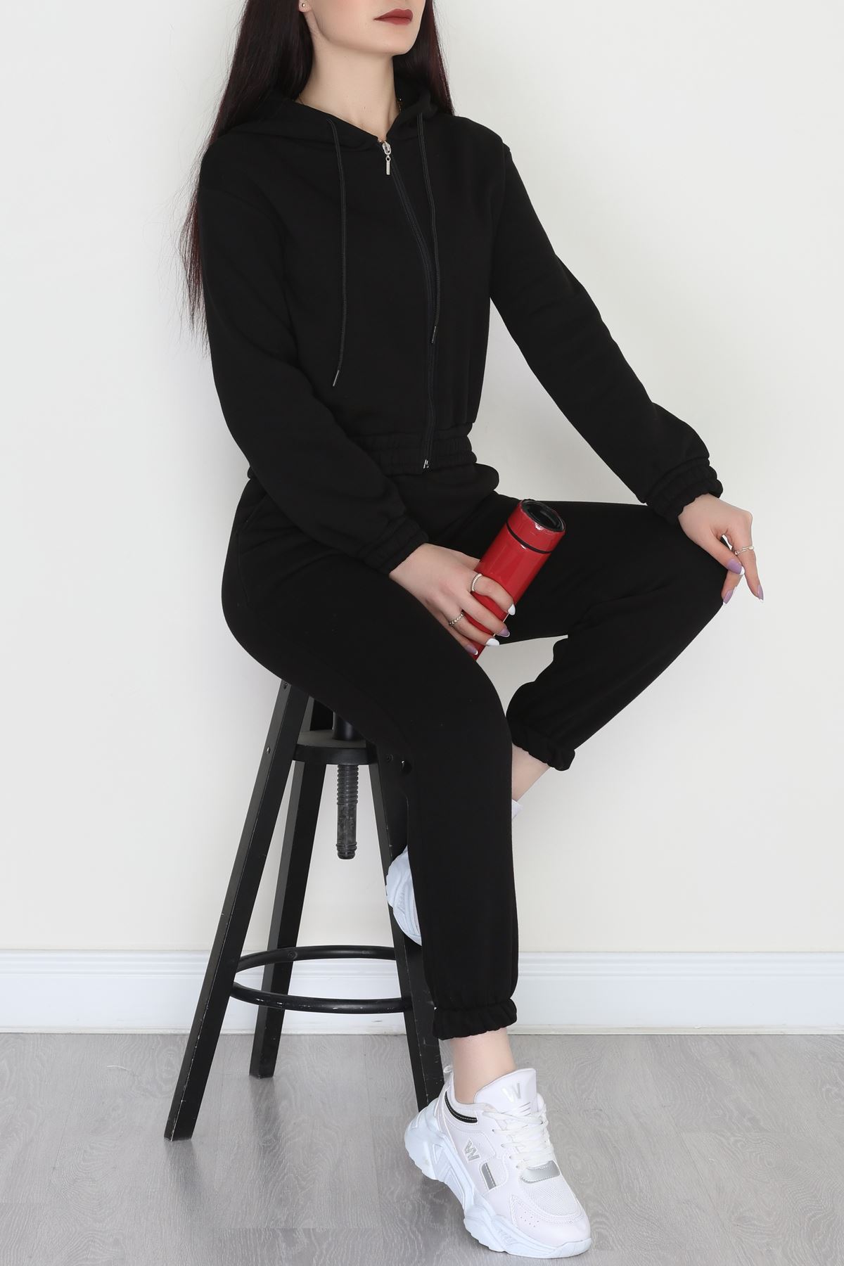 3 İplik Crop Eşofman Takımı Siyah - 50913.1878.