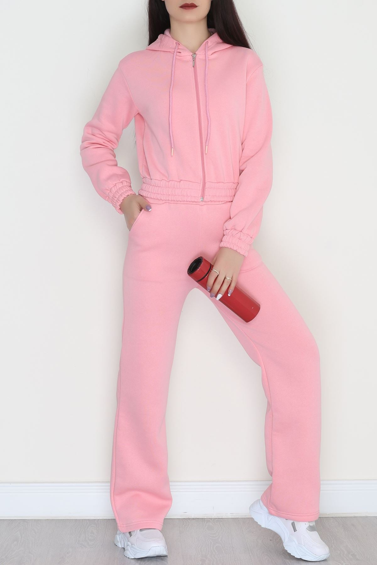 3 İplik Crop Palazzo Eşofman Takımı Açıkpembe - 50914.1878.