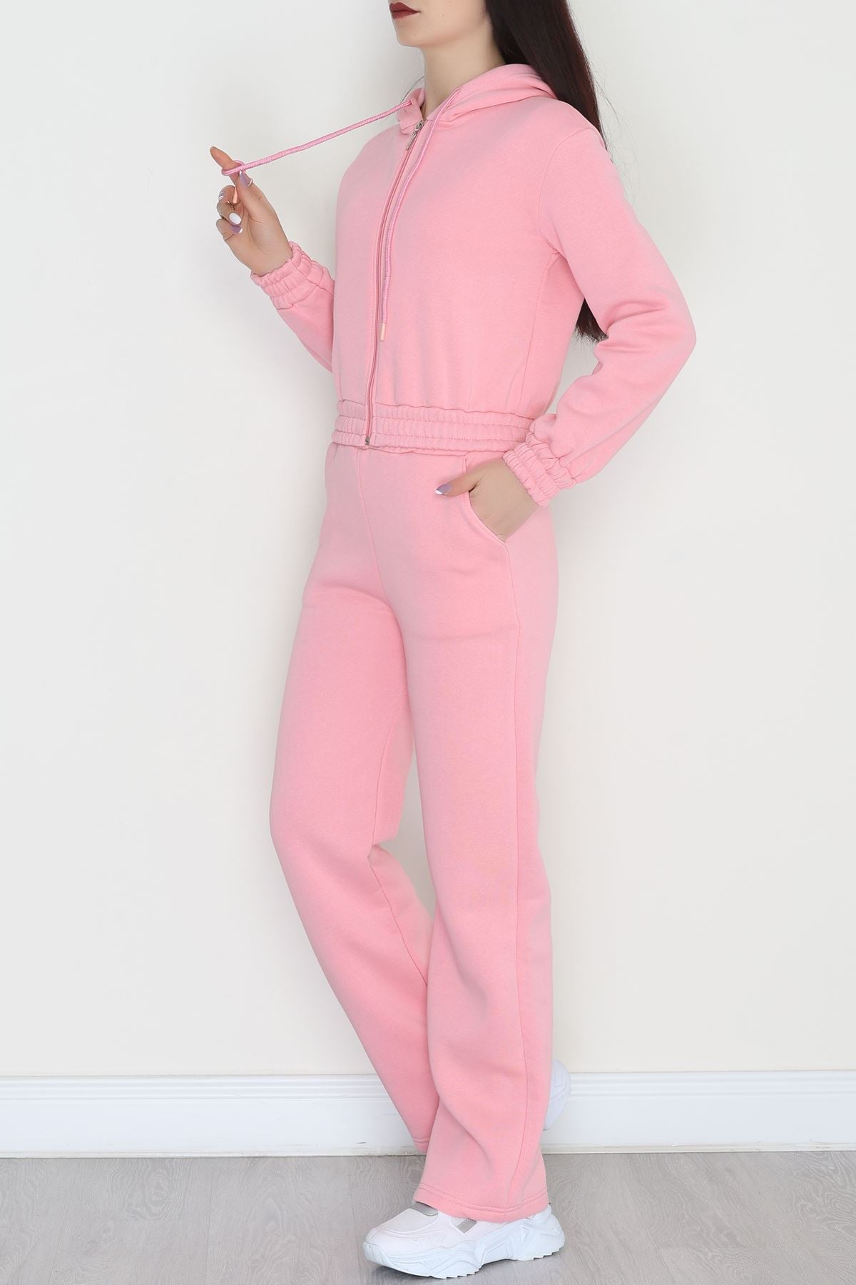 3 İplik Crop Palazzo Eşofman Takımı Açıkpembe - 50914.1878.