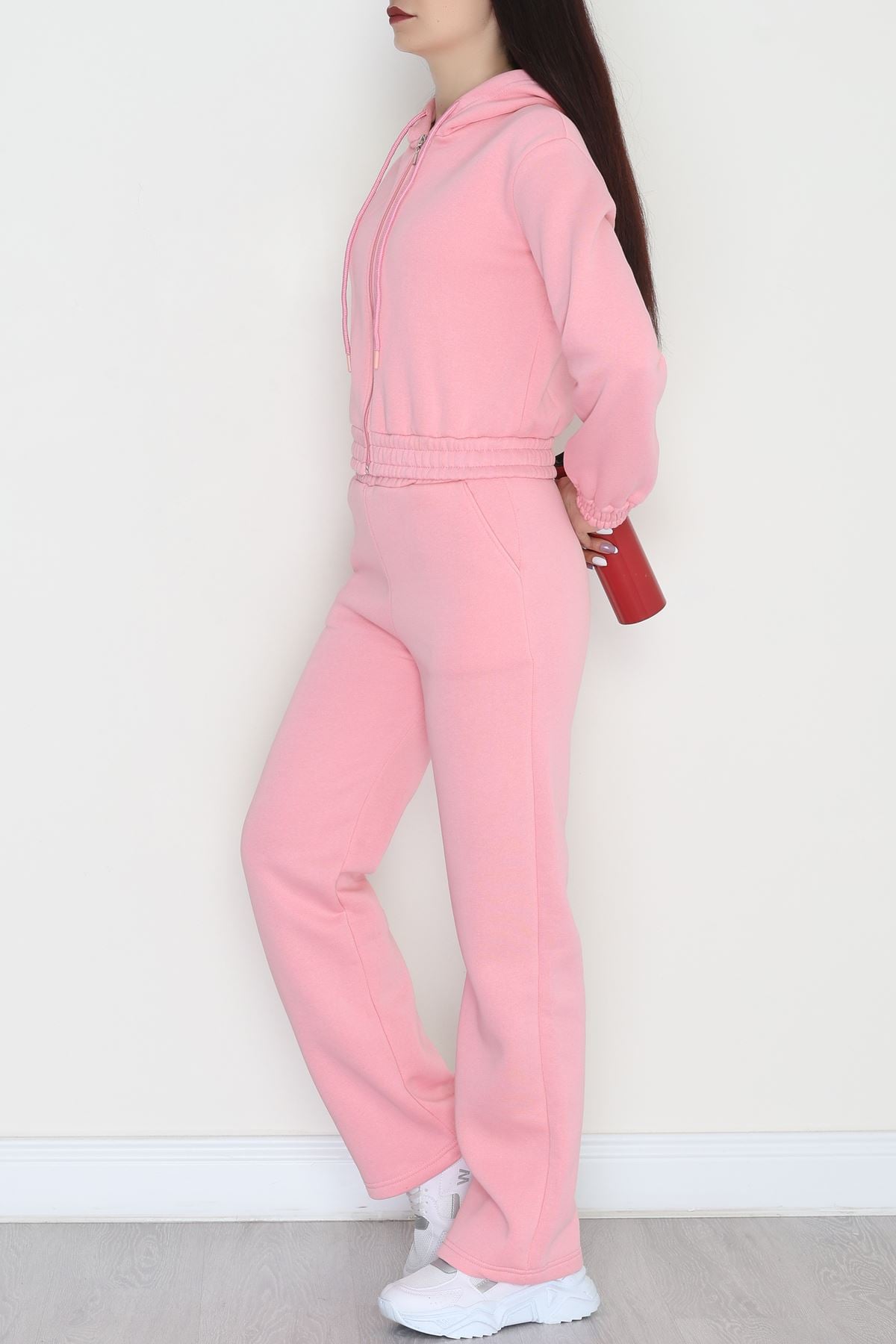 3 İplik Crop Palazzo Eşofman Takımı Açıkpembe - 50914.1878.