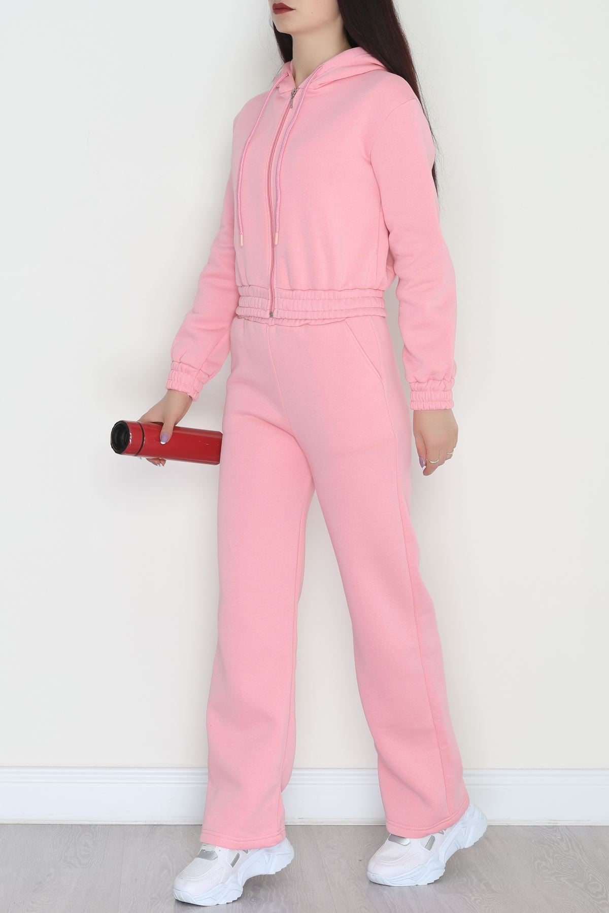 3 İplik Crop Palazzo Eşofman Takımı Açıkpembe - 50914.1878.