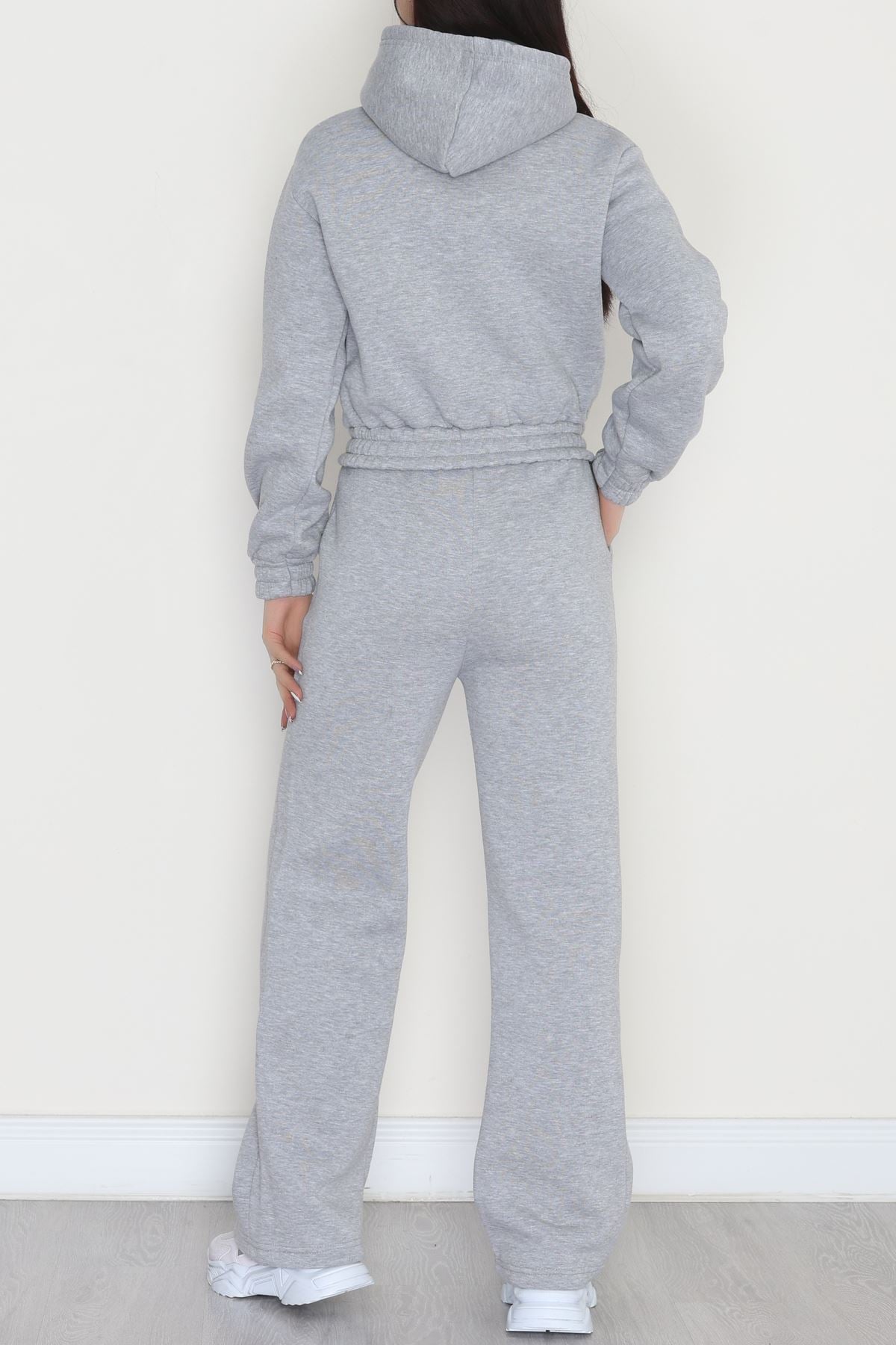 3 İplik Crop Palazzo Eşofman Takımı Gri - 50914.1878.