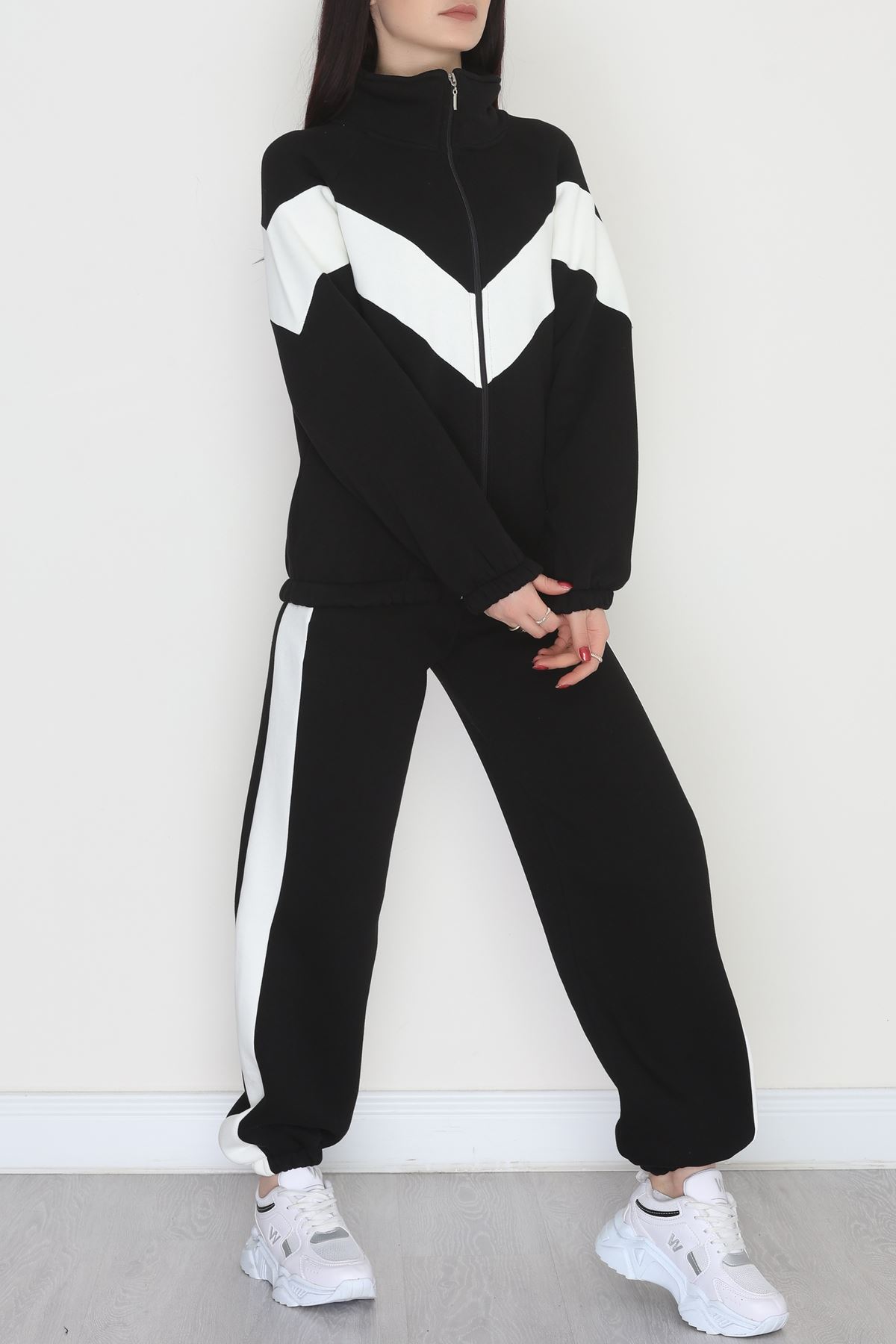 3 İplik Kompakt Fermuarlı Eşofman Takım Siyahekru - 42523.1878.