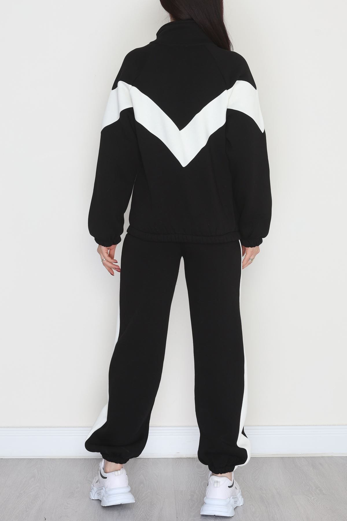 3 İplik Kompakt Fermuarlı Eşofman Takım Siyahekru - 42523.1878.