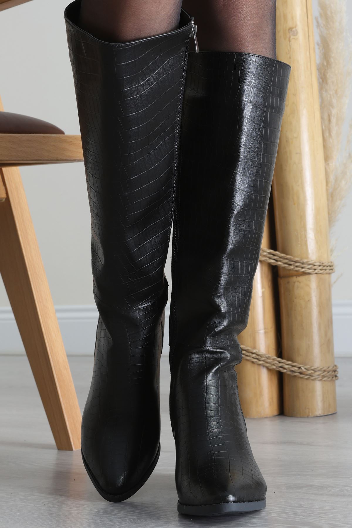 6 Cm Topuklu Uzun Çizme Krokosiyah - 42646.264.