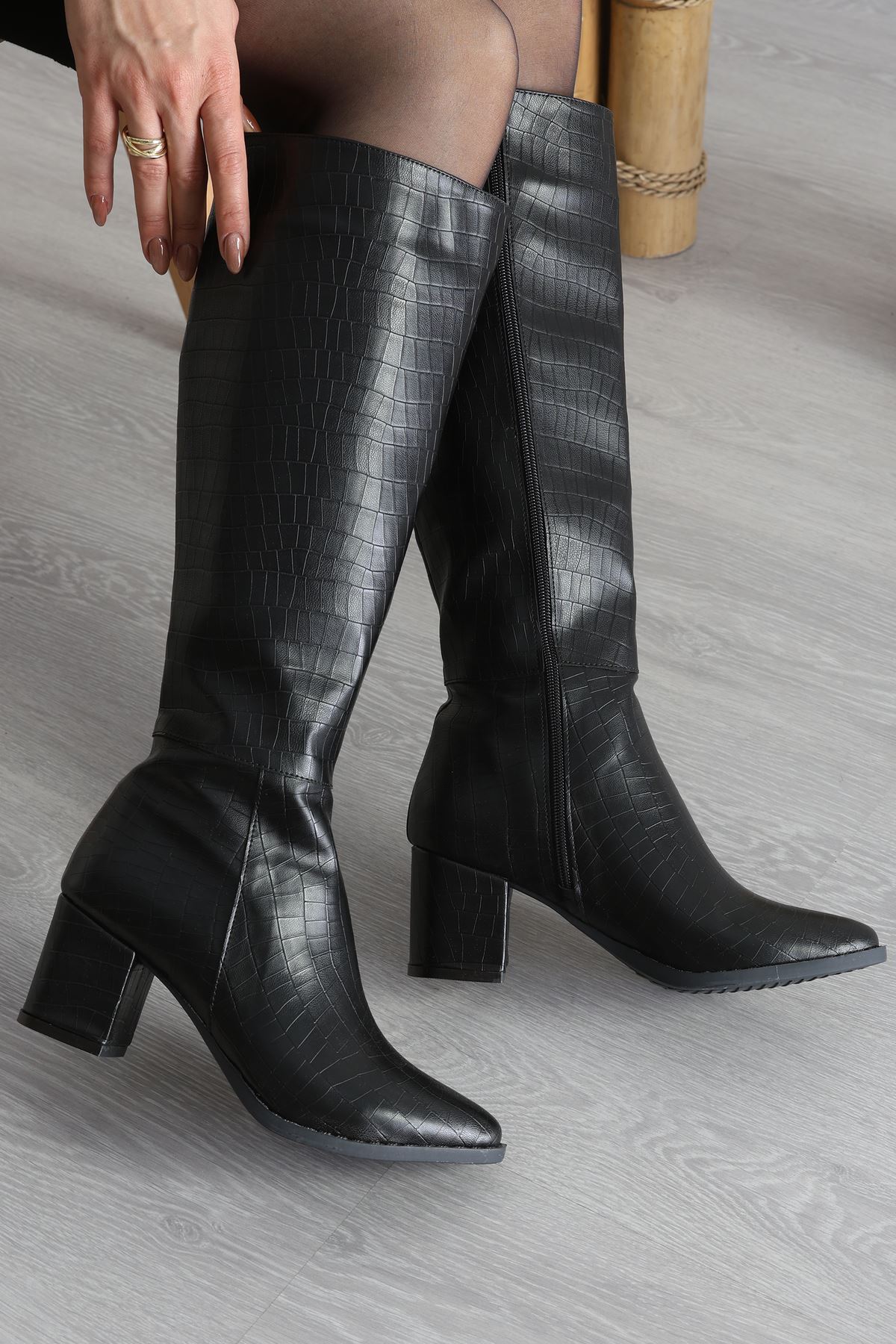 6 Cm Topuklu Uzun Çizme Krokosiyah - 42646.264.