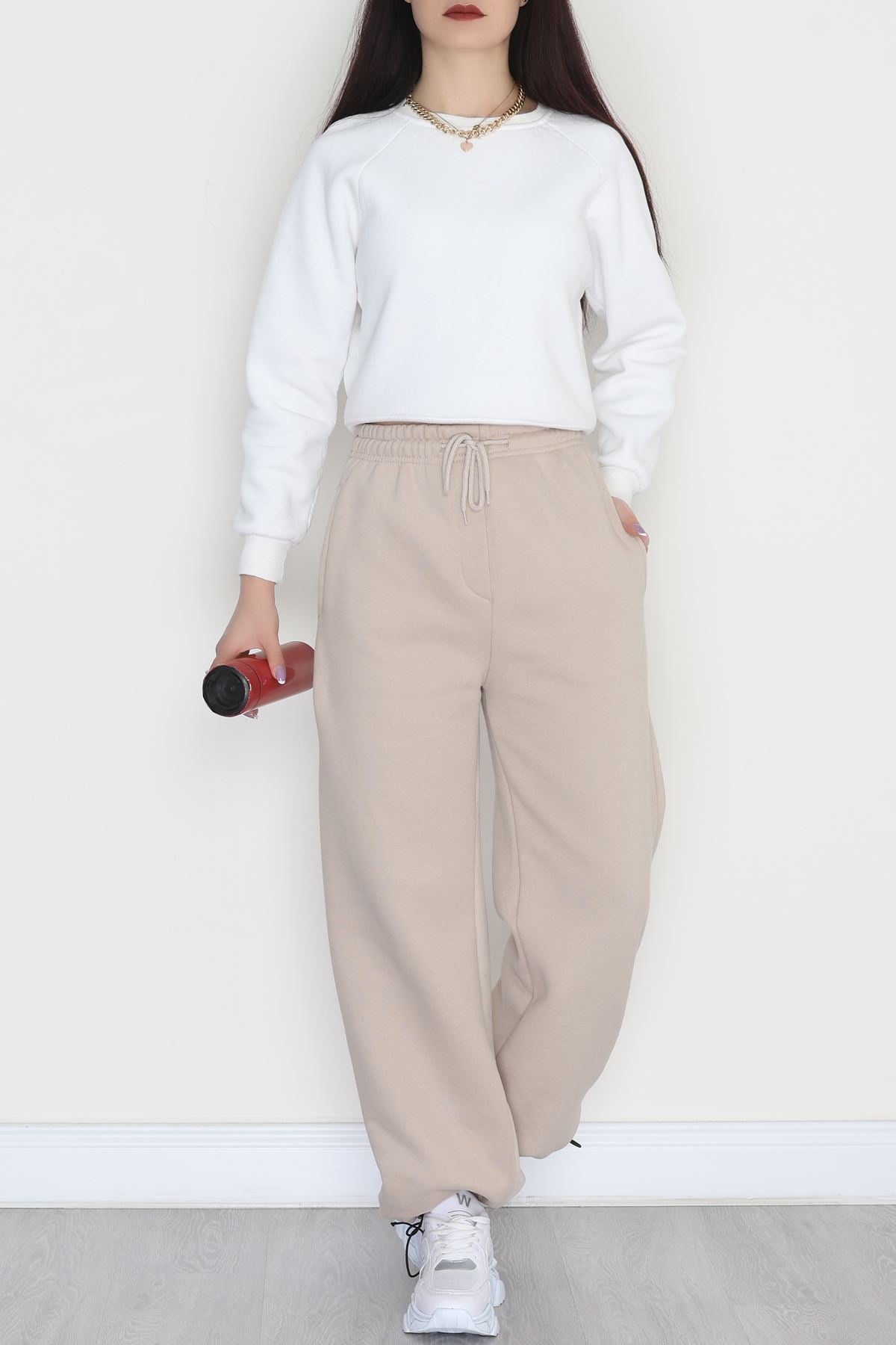 3 İplik Şardonlu Paça Stoperli Eşofman Altı Bej - 52069.2113.