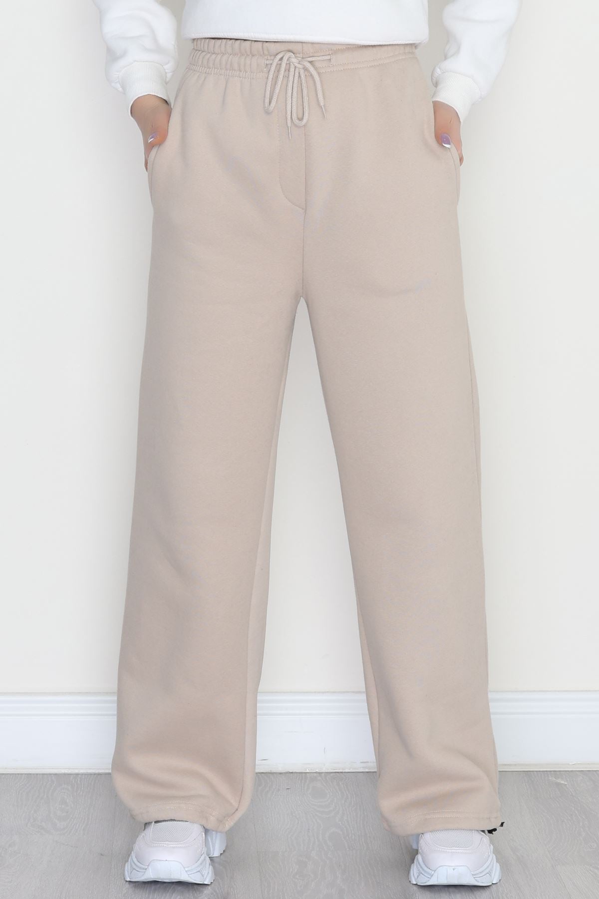 3 İplik Şardonlu Paça Stoperli Eşofman Altı Bej - 52069.2113.