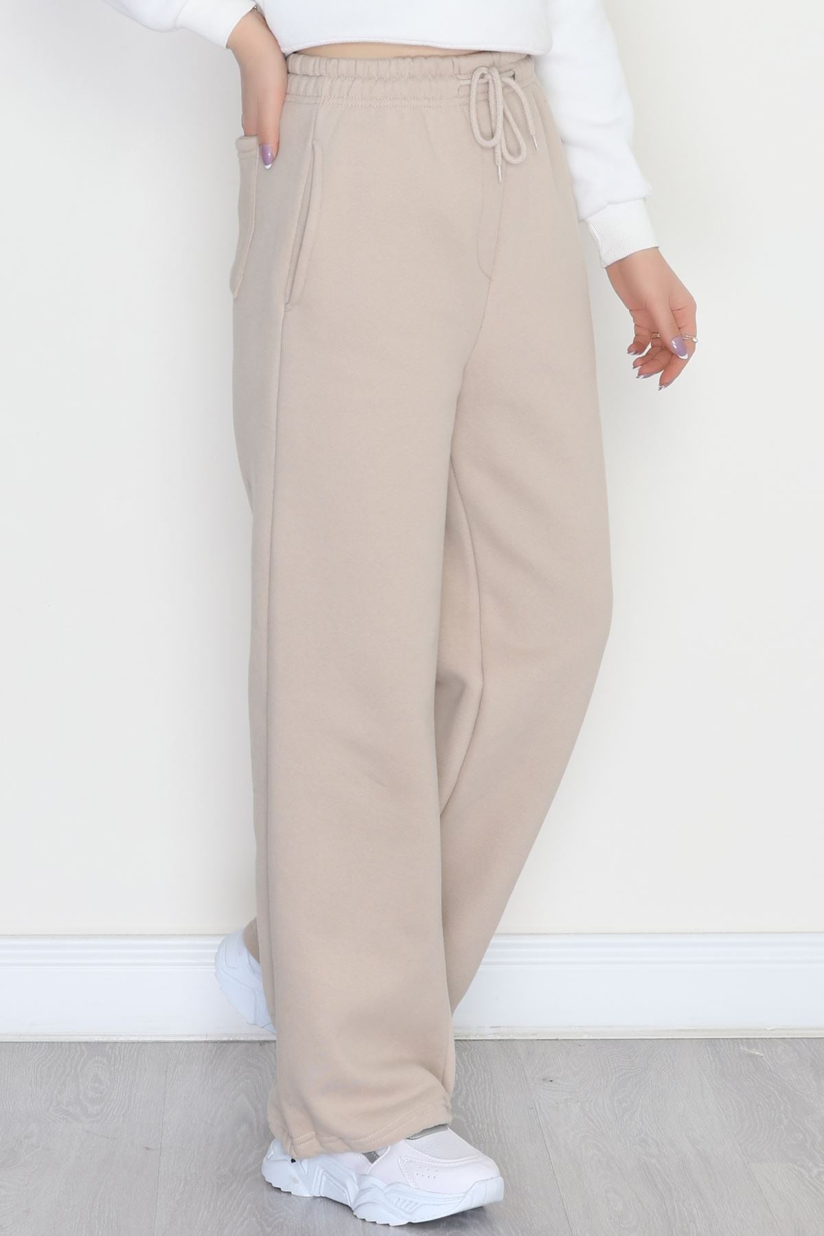 3 İplik Şardonlu Paça Stoperli Eşofman Altı Bej - 52069.2113.