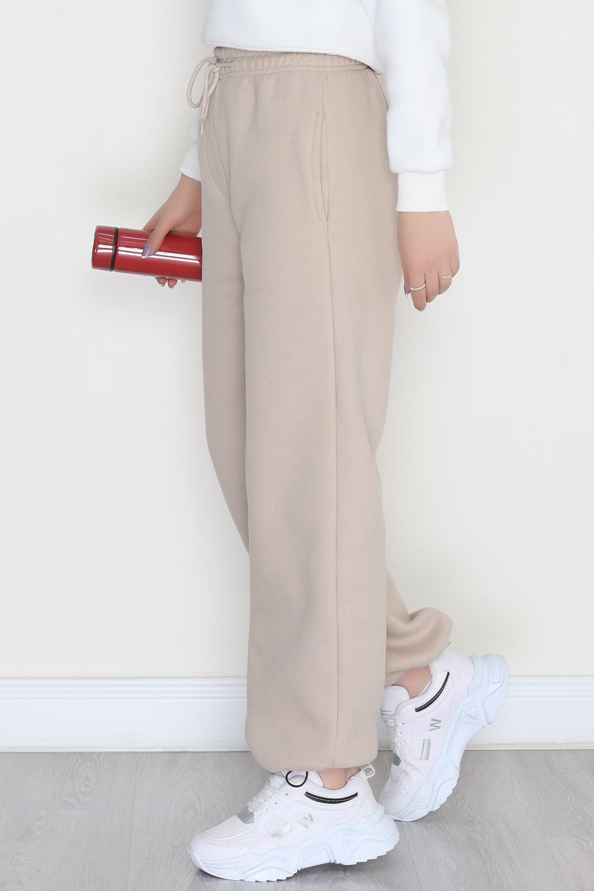 3 İplik Şardonlu Paça Stoperli Eşofman Altı Bej - 52069.2113.