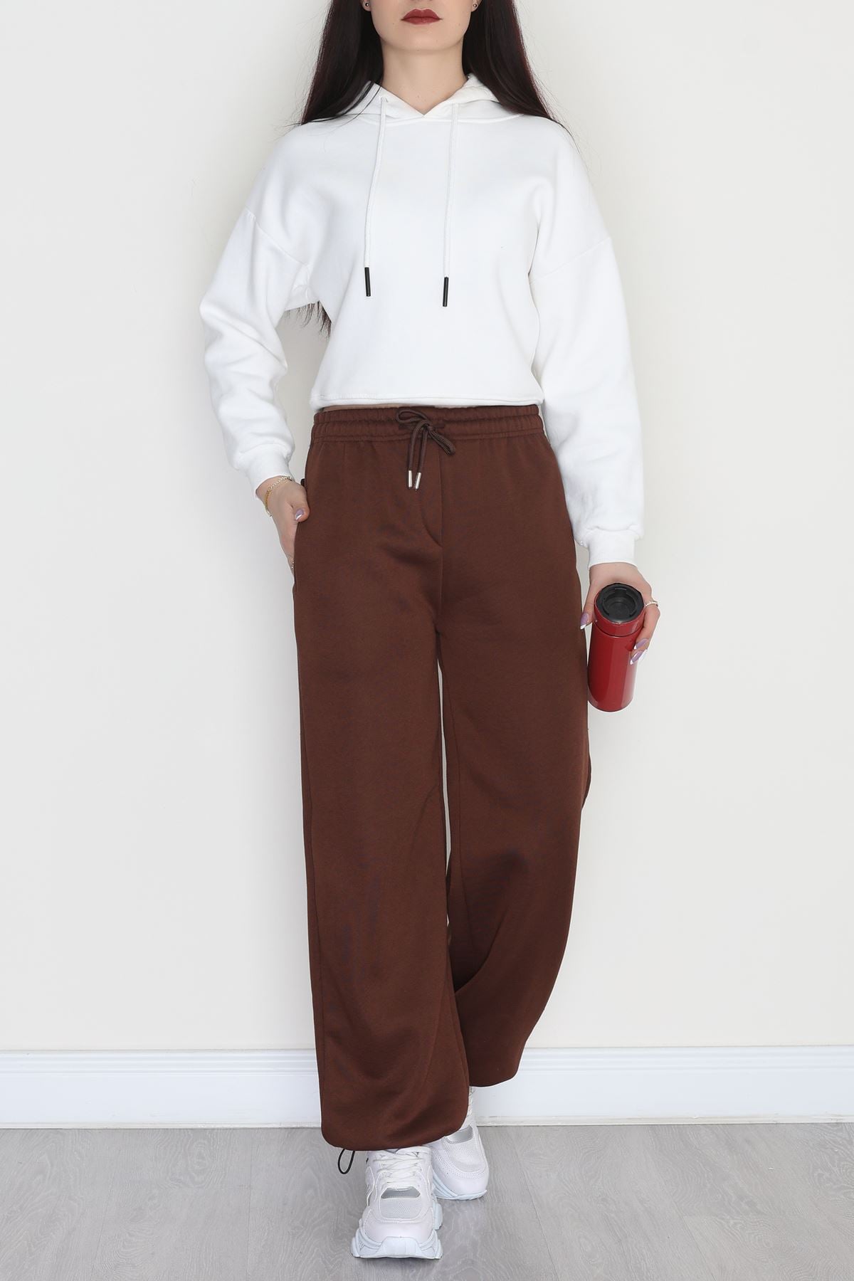 3 İplik Şardonlu Paça Stoperli Eşofman Altı Kahve - 52069.2113.