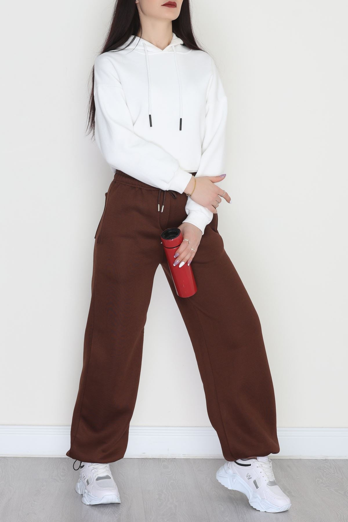 3 İplik Şardonlu Paça Stoperli Eşofman Altı Kahve - 52069.2113.