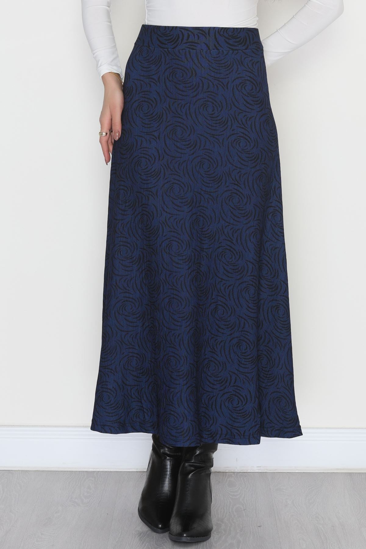 Karin Kumaş Desenli Etek Siyahindigo - 20588.1355.