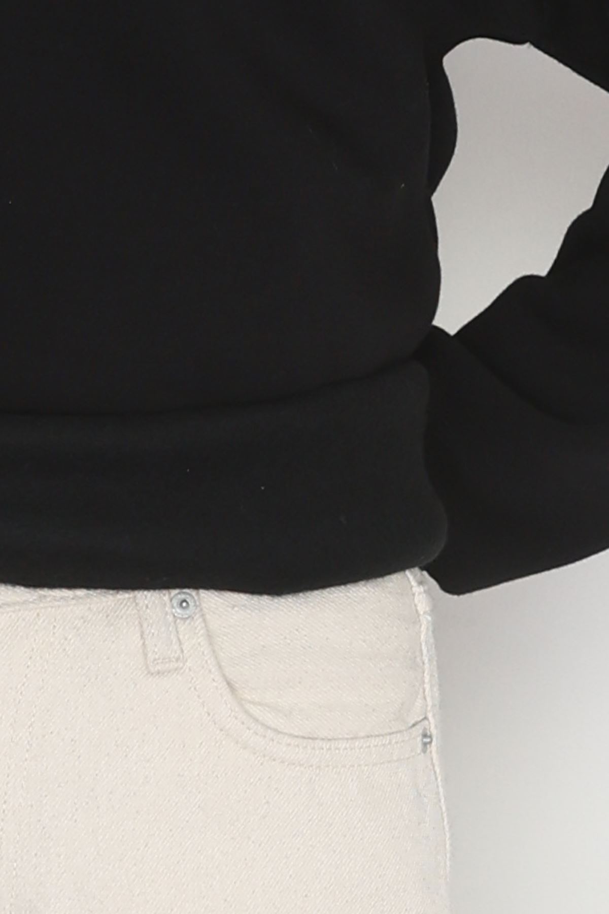 3 İplik Şardonlu Nakışlı Sweat Siyah - 42608.1878.