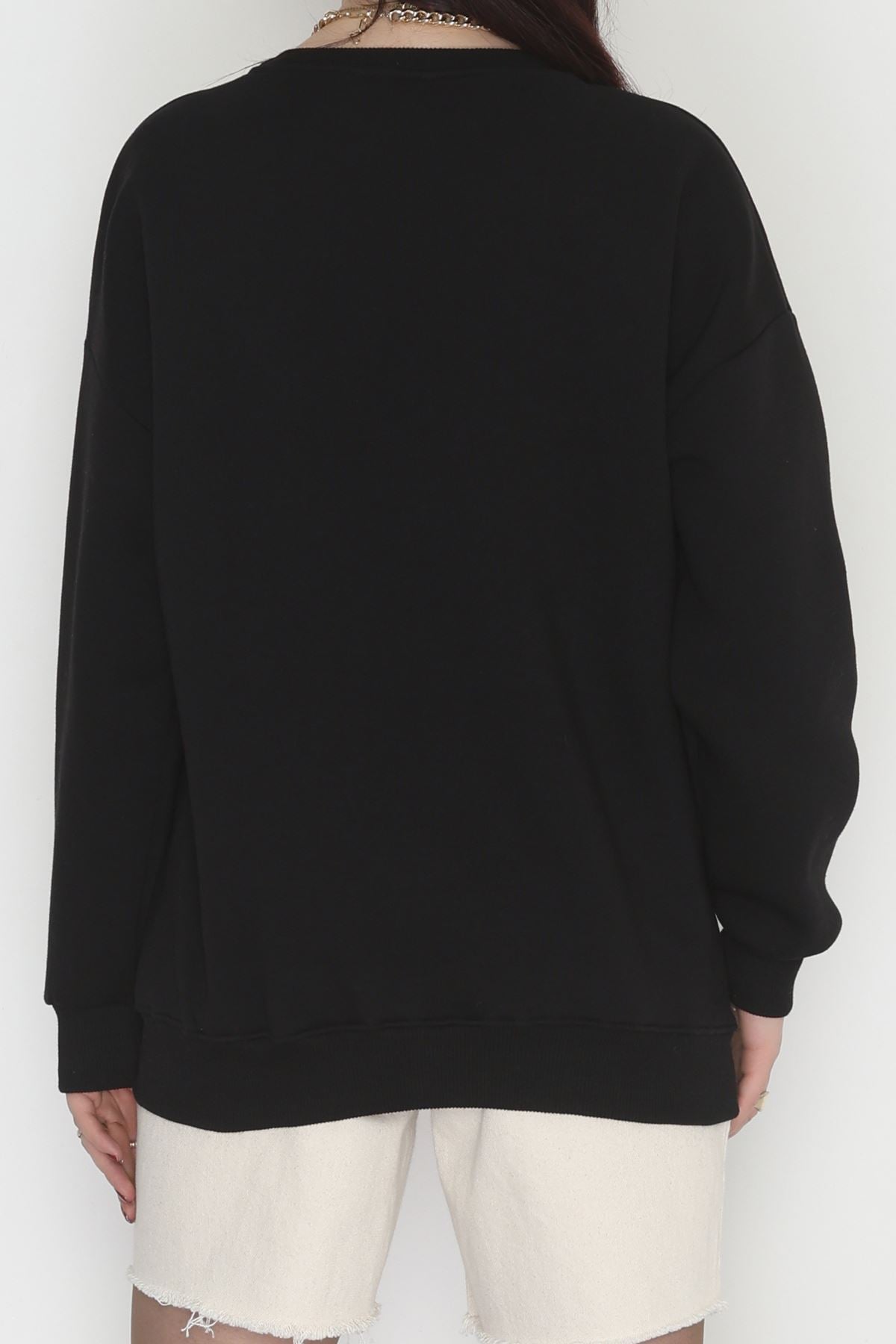 3 İplik Şardonlu Nakışlı Sweat Siyah - 42608.1878.