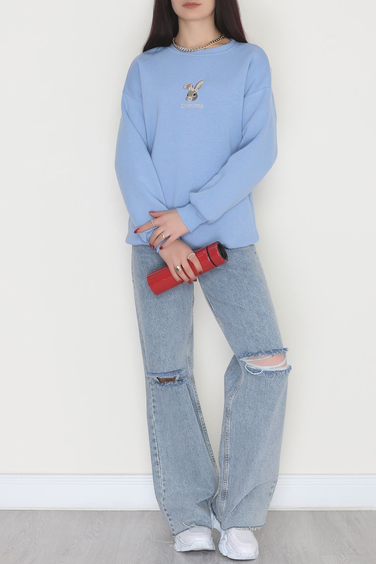 3 İplik Şardonlu Nakışlı Sweat Bebemavi - 42608.1878.