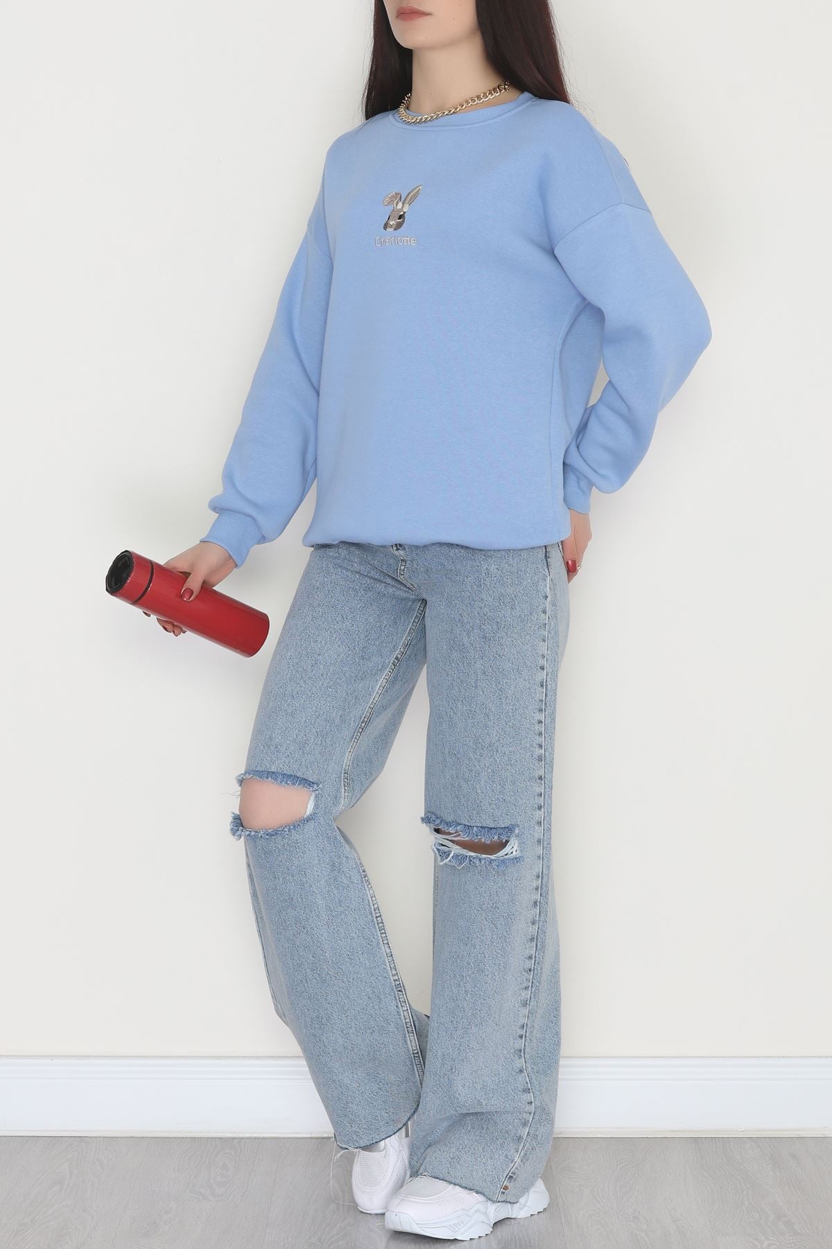 3 İplik Şardonlu Nakışlı Sweat Bebemavi - 42608.1878.