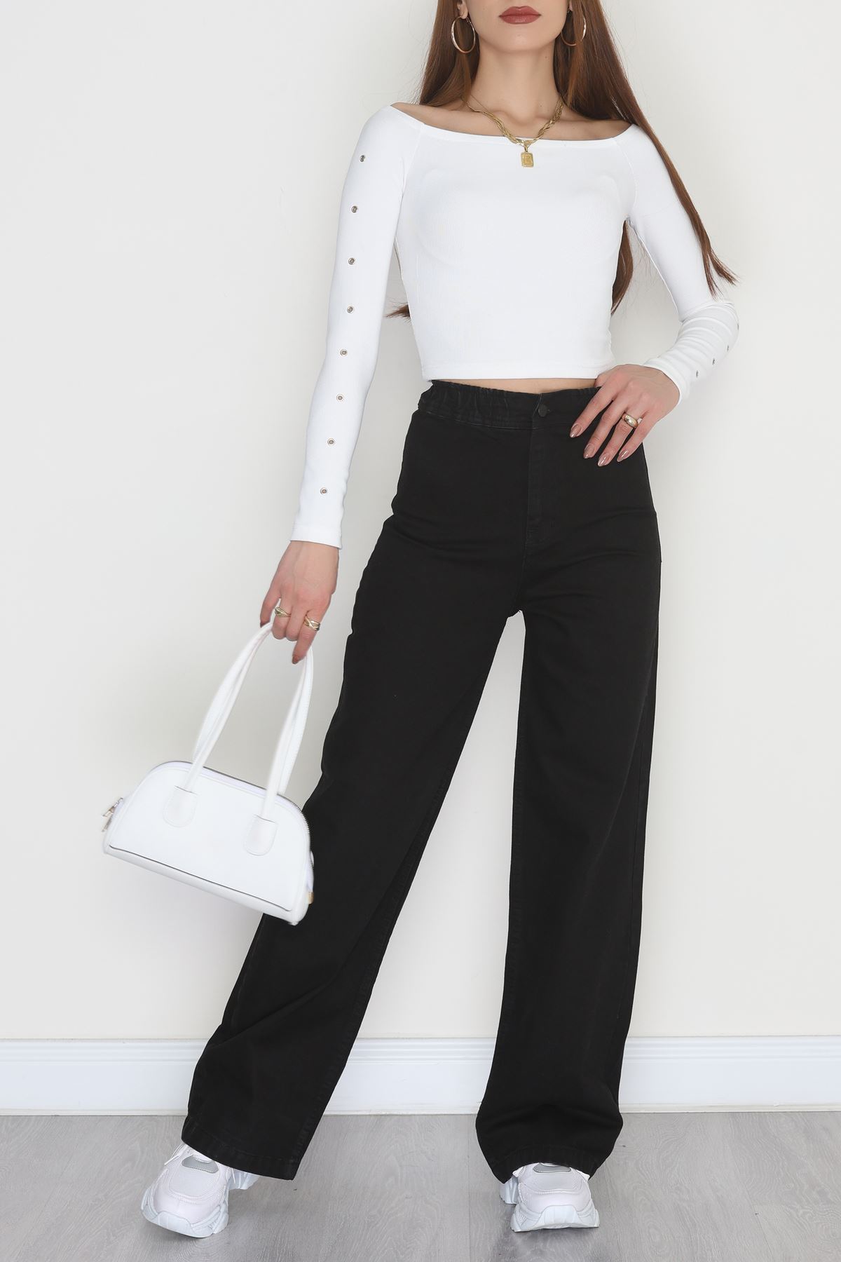 Bel Lastikli Palazzo Kot Pantolon Siyah - 42470.2088.