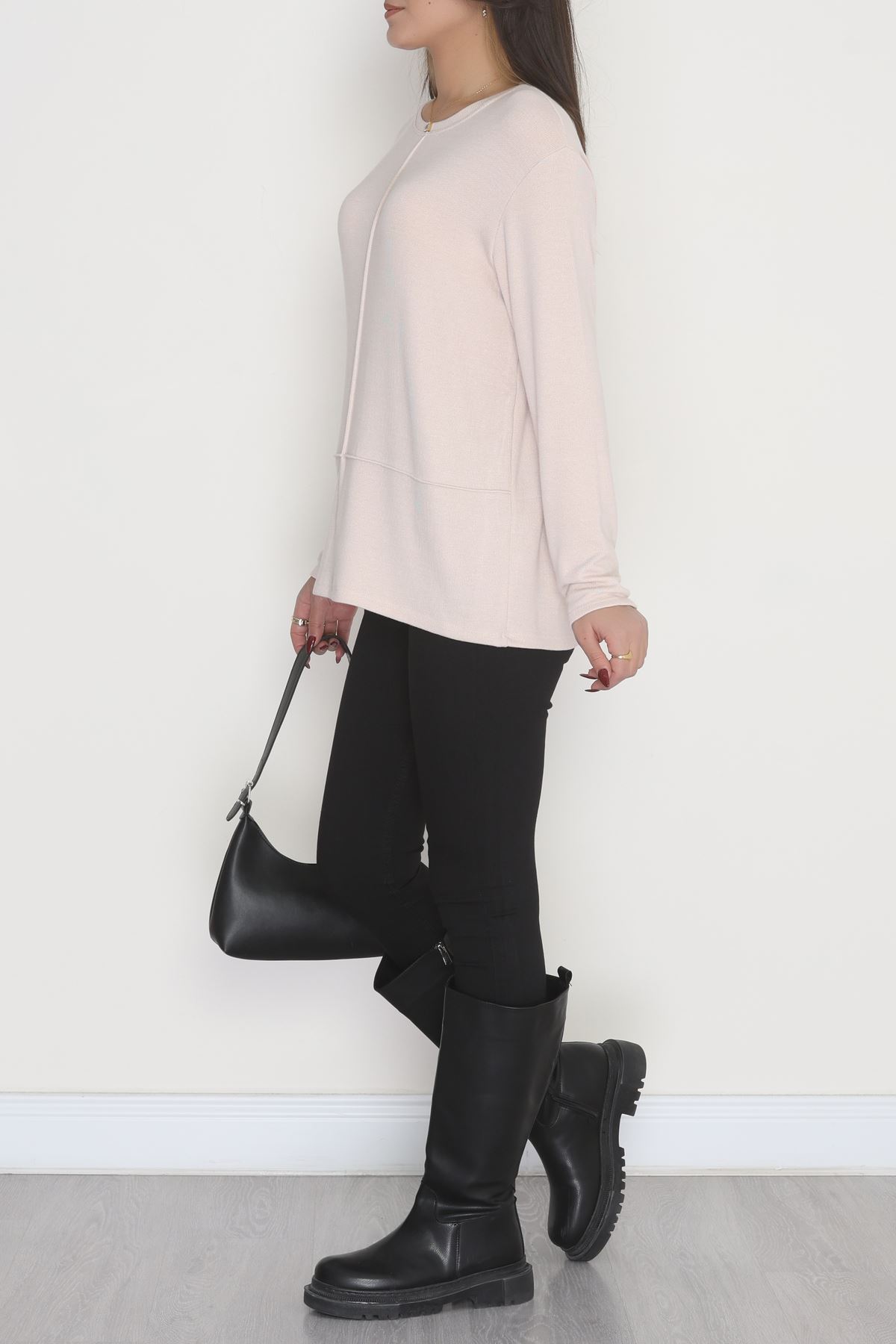 Yün Çilek Büyük Beden Bluz Pudra - 51065.2114.