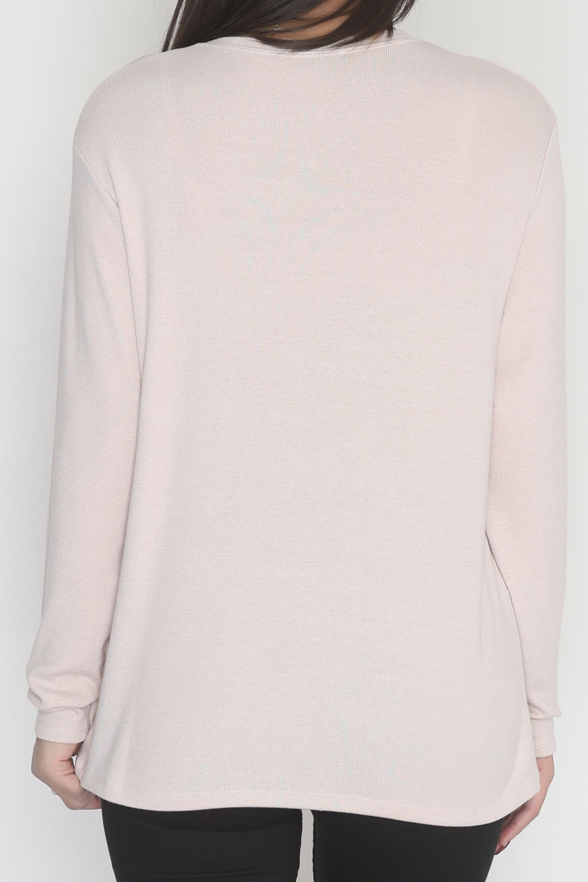 Yün Çilek Büyük Beden Bluz Pudra - 51065.2114.