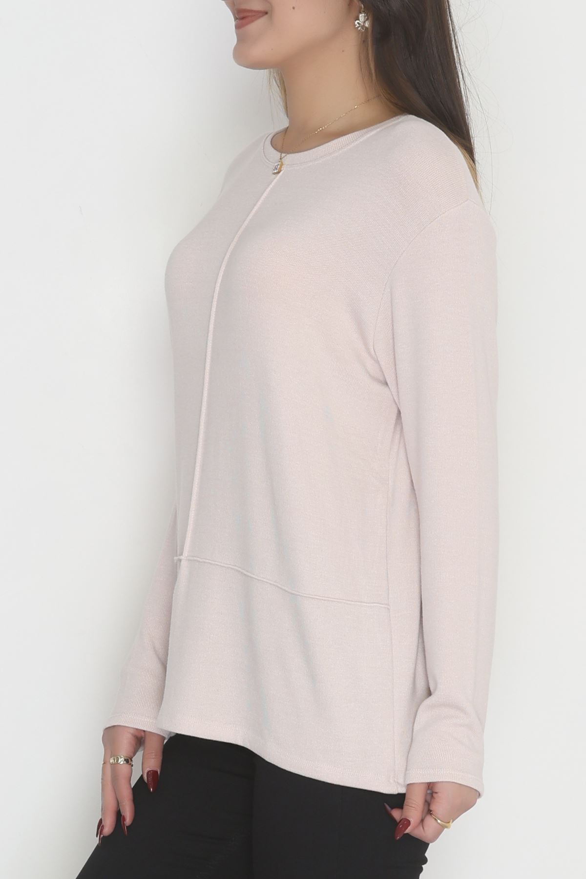 Yün Çilek Büyük Beden Bluz Pudra - 51065.2114.