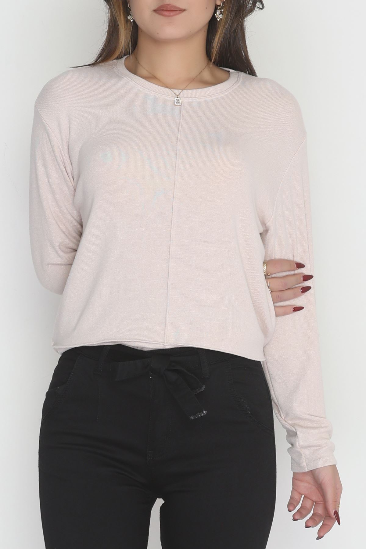 Yün Çilek Büyük Beden Bluz Pudra - 51065.2114.