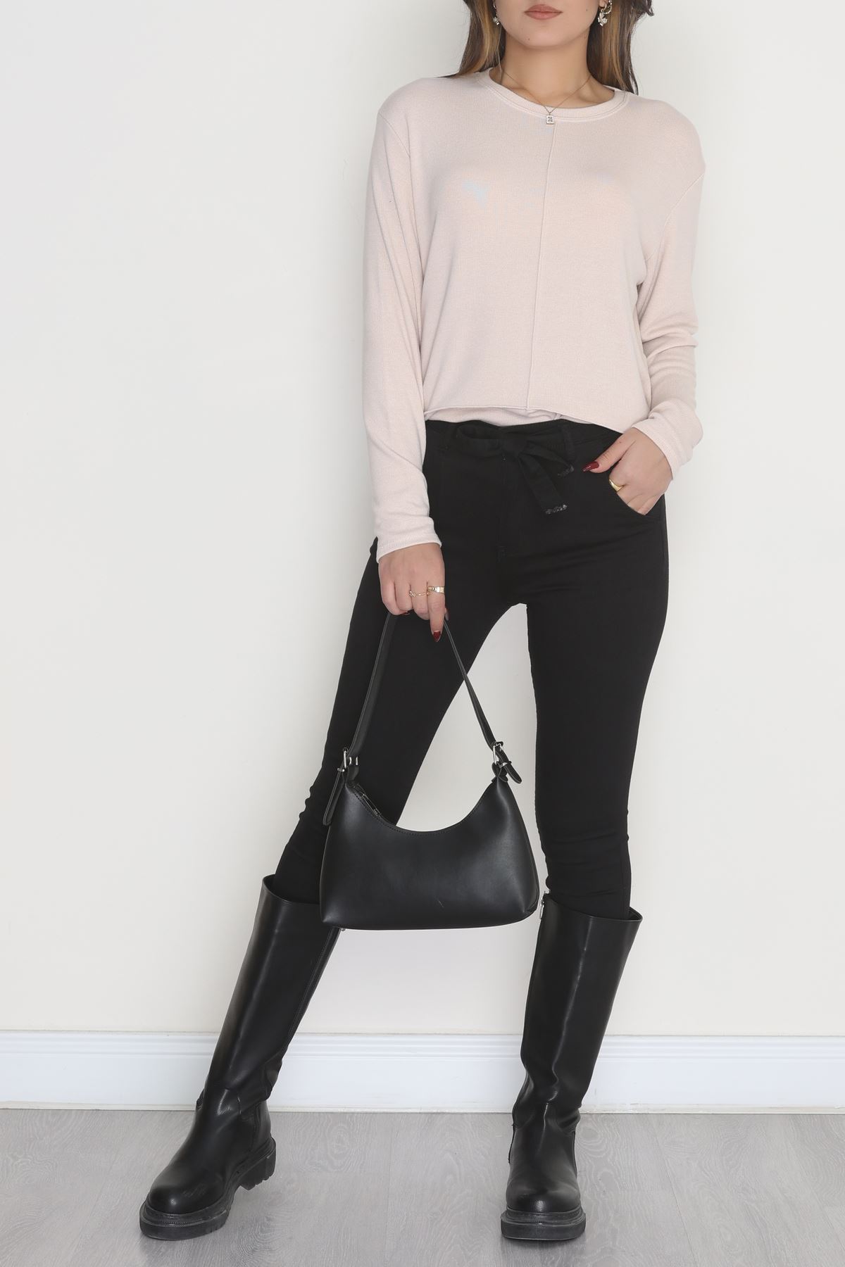 Yün Çilek Büyük Beden Bluz Pudra - 51065.2114.