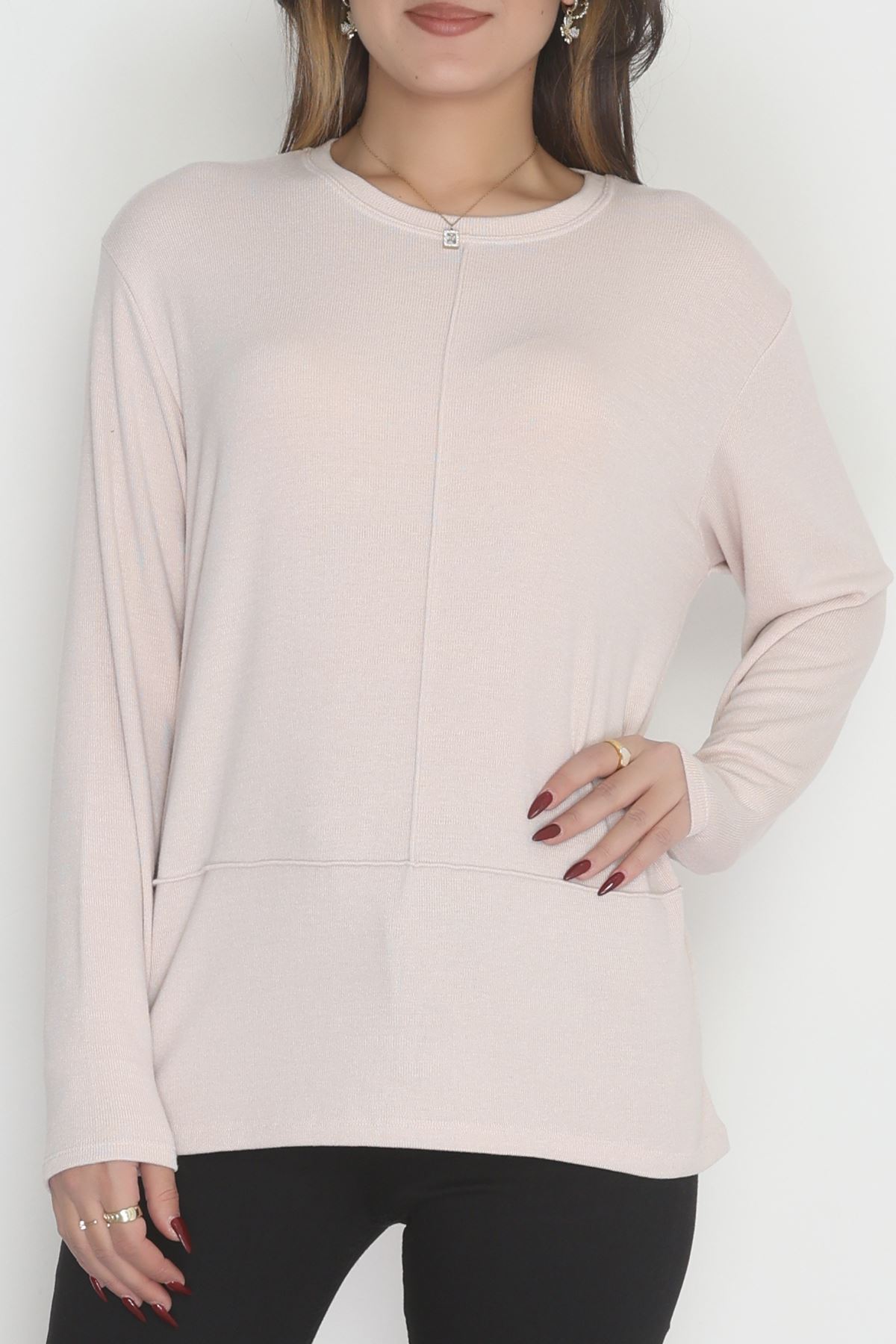 Yün Çilek Büyük Beden Bluz Pudra - 51065.2114.