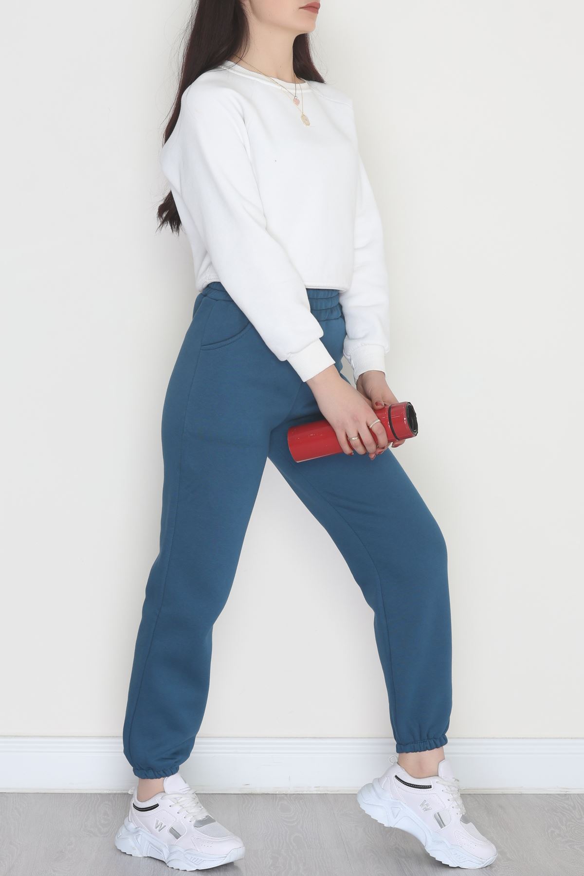 Lastikli 3 İplik Eşofman Altı Turkuaz - 20956.1878.