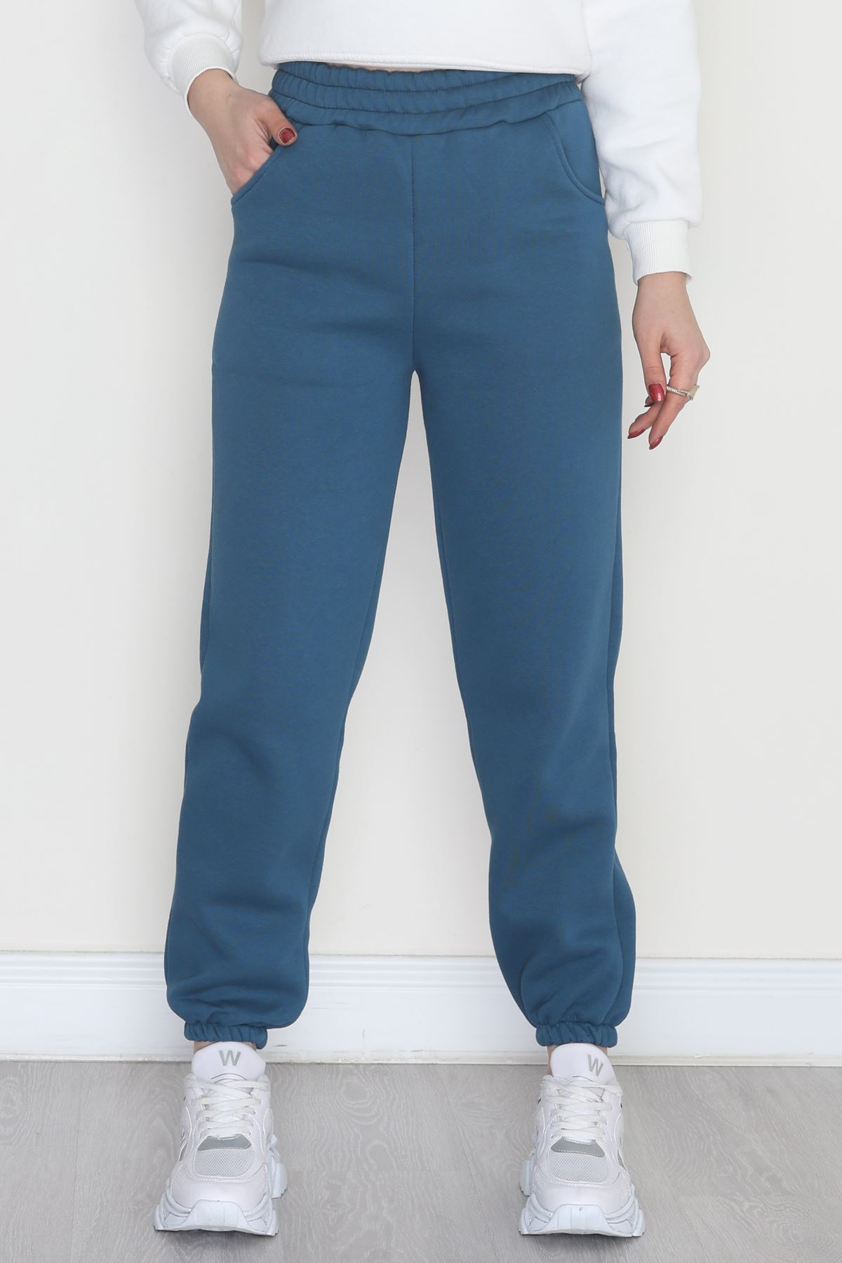 Lastikli 3 İplik Eşofman Altı Turkuaz - 20956.1878.