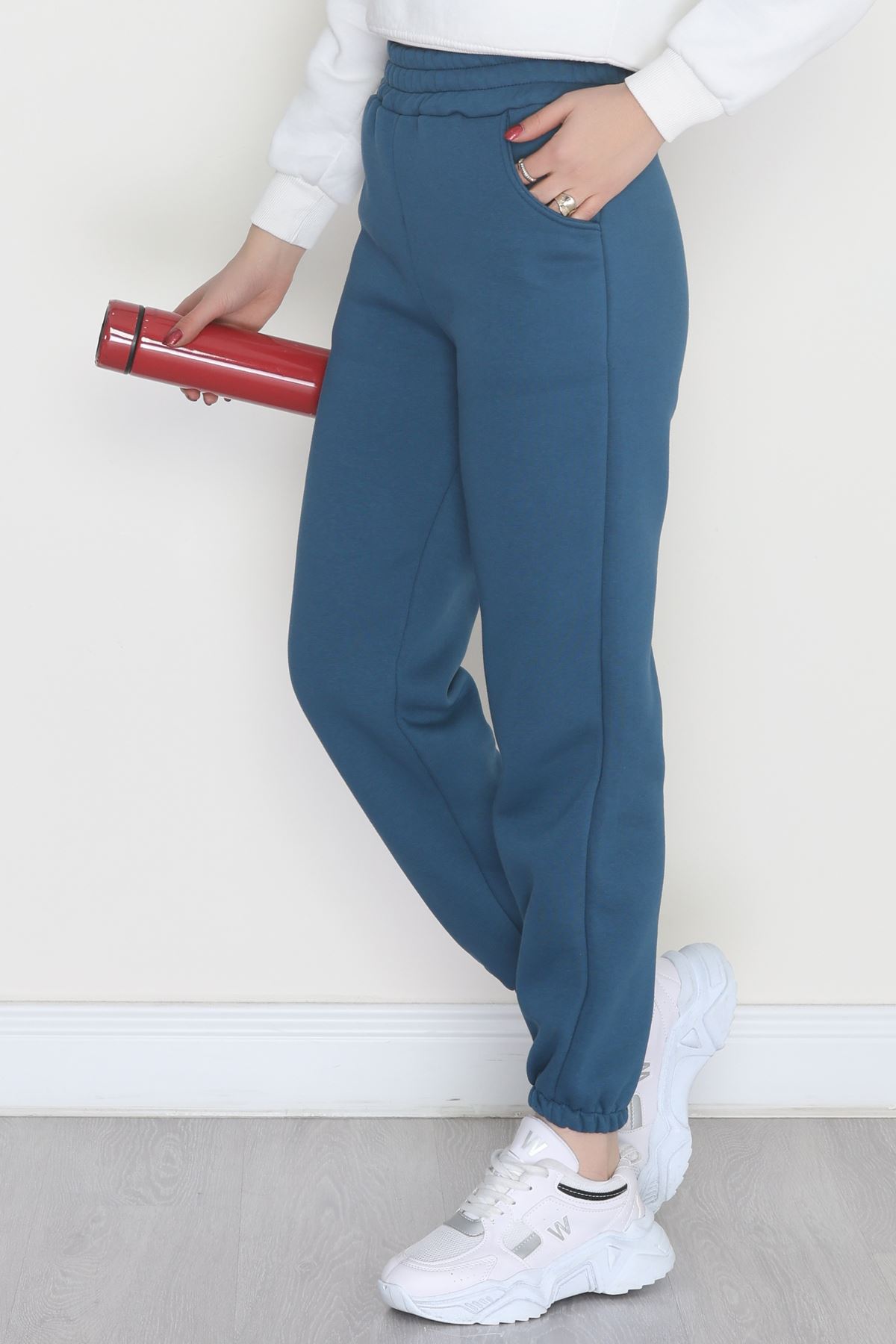 Lastikli 3 İplik Eşofman Altı Turkuaz - 20956.1878.