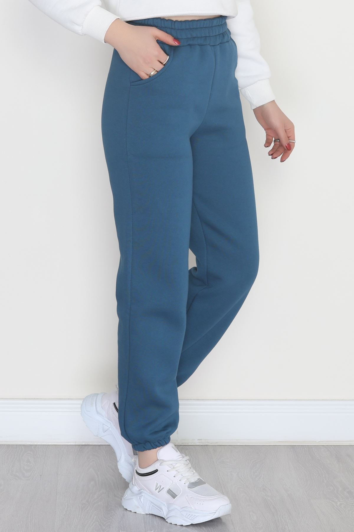 Lastikli 3 İplik Eşofman Altı Turkuaz - 20956.1878.