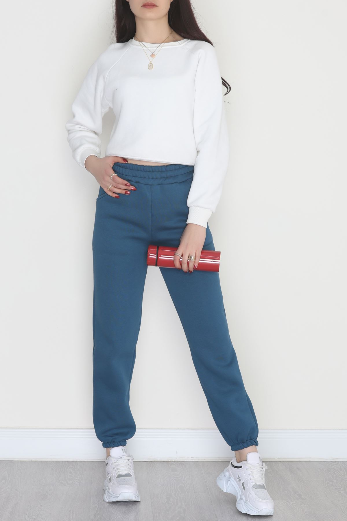 Lastikli 3 İplik Eşofman Altı Turkuaz - 20956.1878.