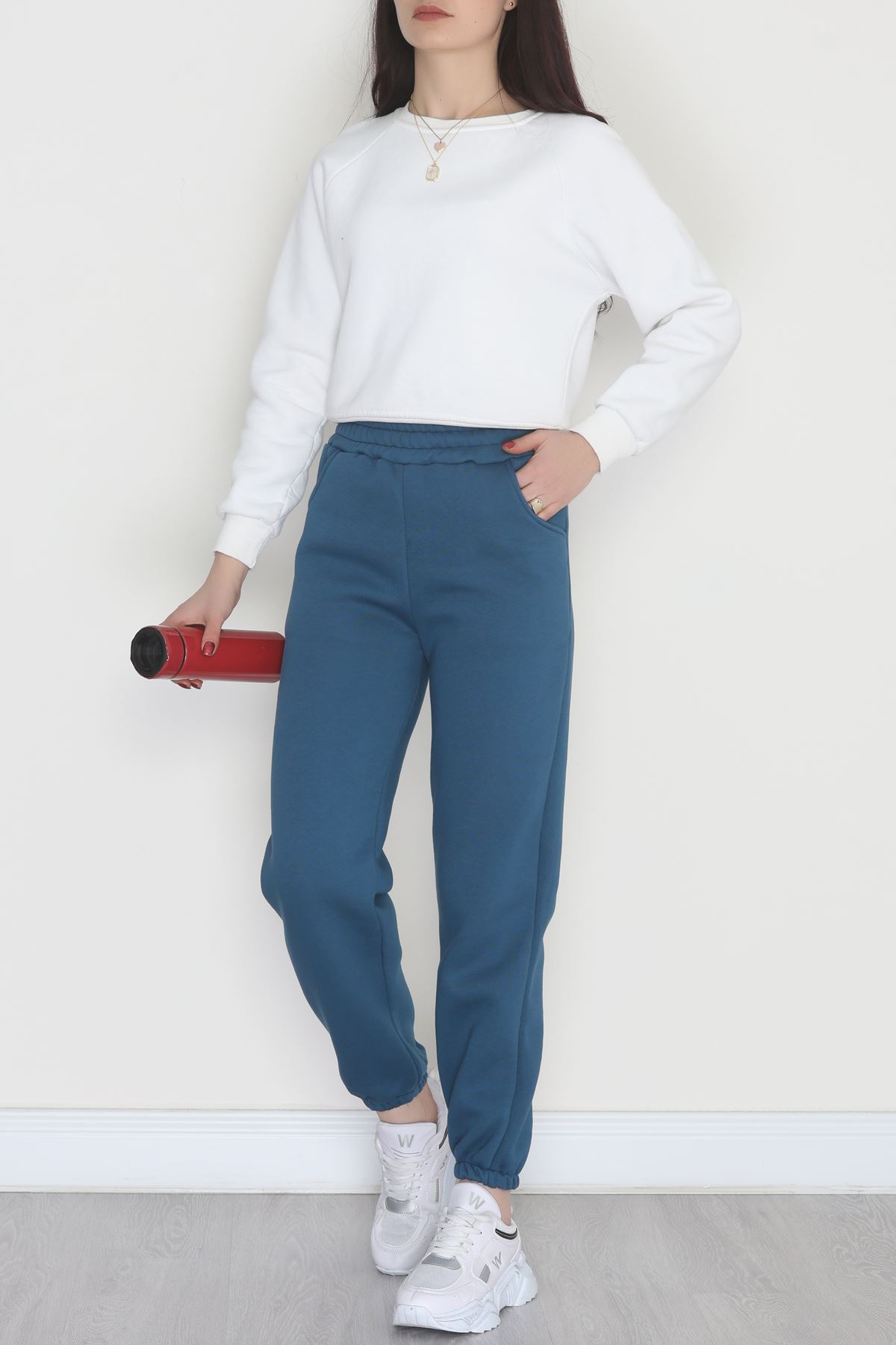 Lastikli 3 İplik Eşofman Altı Turkuaz - 20956.1878.