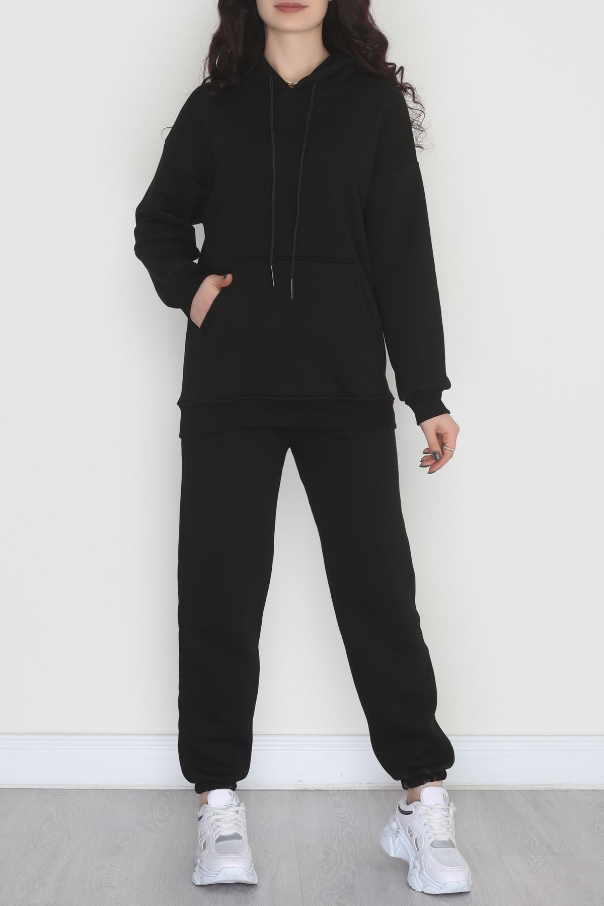 Kapşonlu 3 İplik Eşofman Takımı Siyah - 20965.1878.