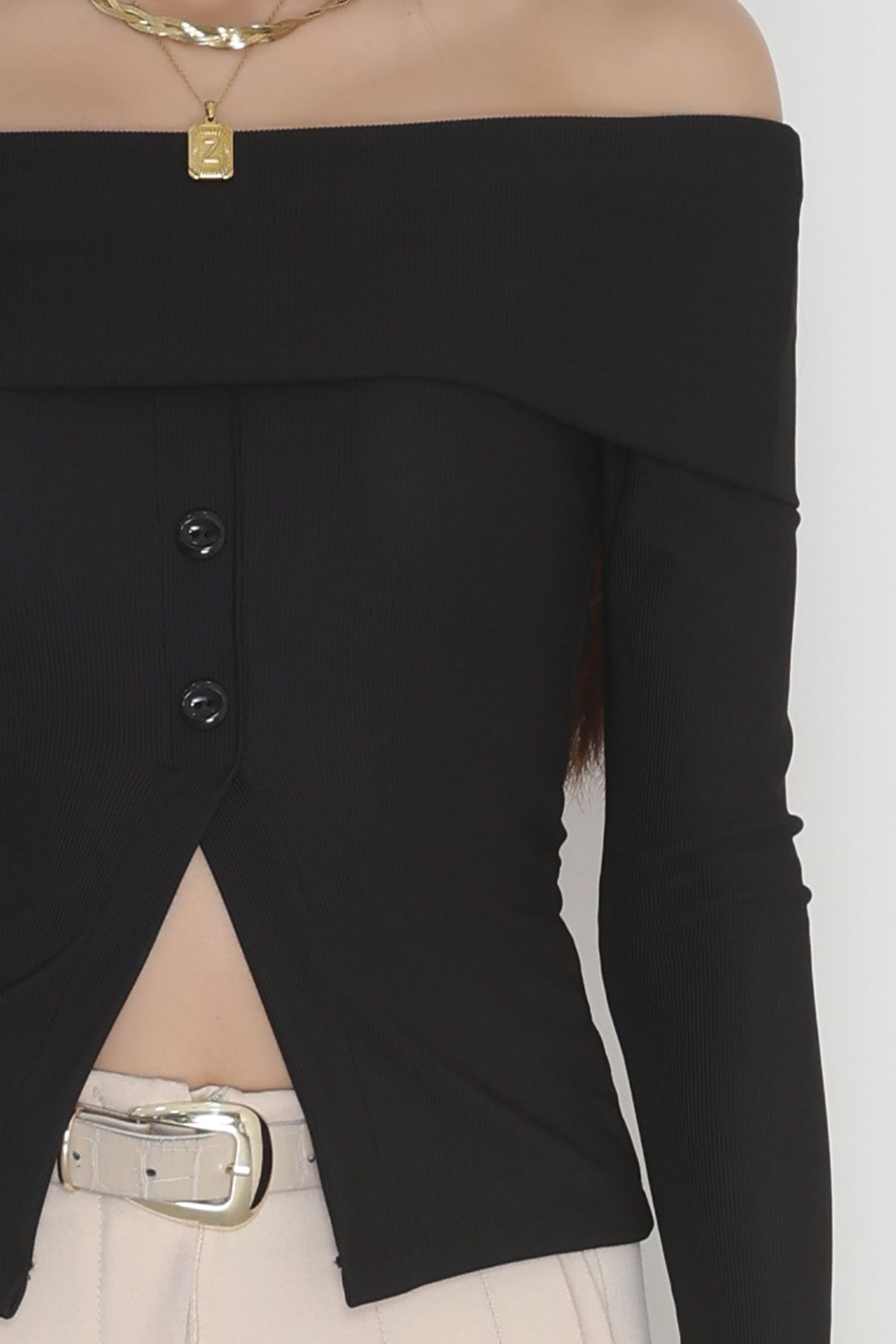 Madonna Yaka Düğmeli Bluz Siyah - 45620.1595.